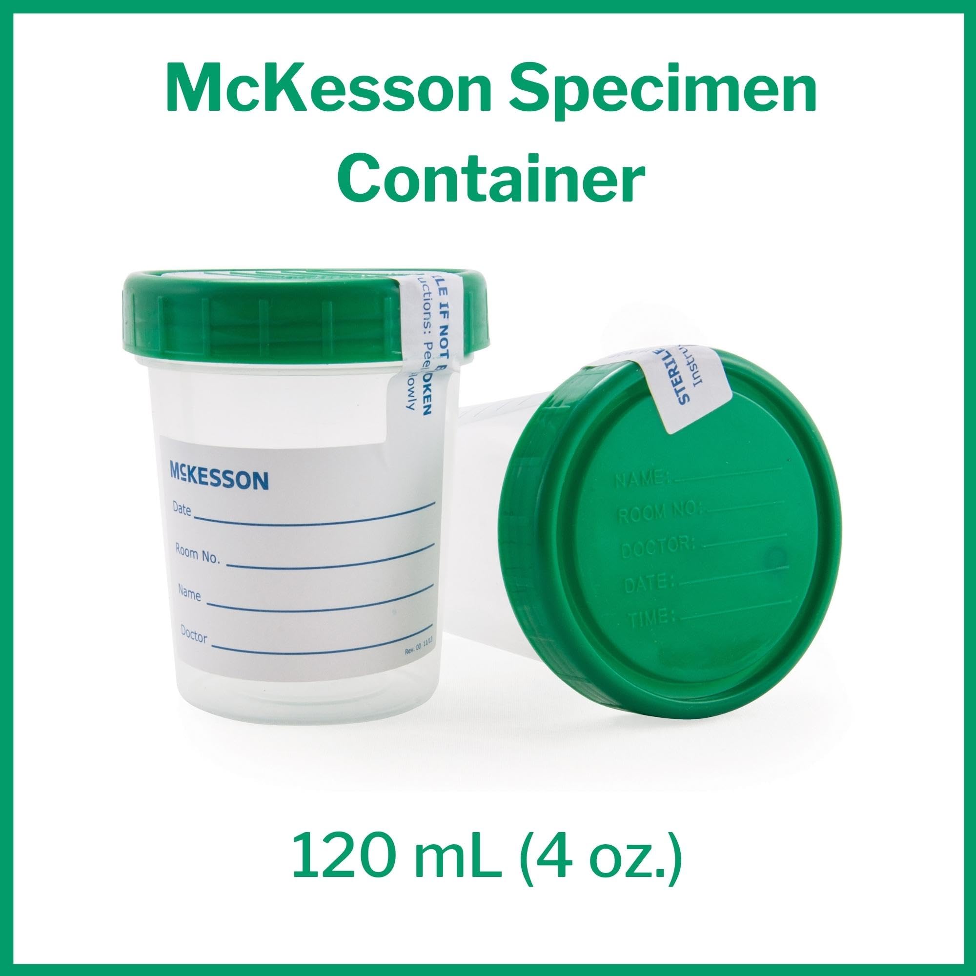 McKesson Leak-Proof Specimen Cups with Lids - 4 oz (120ml) Urine Sample Containers - Pack of 100 - Ideal for Medical Tests, Home Health Monitoring & Laboratory Use