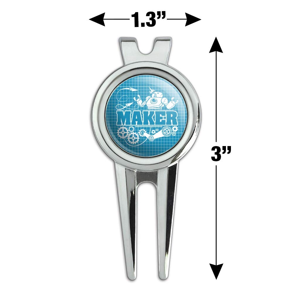GRAPHICS & MORE Blueprint Design Robot & Gears Golf Divot Repair Tool & Ball Marker - Perfect Golf Accessories for Course Play & Gift Giving