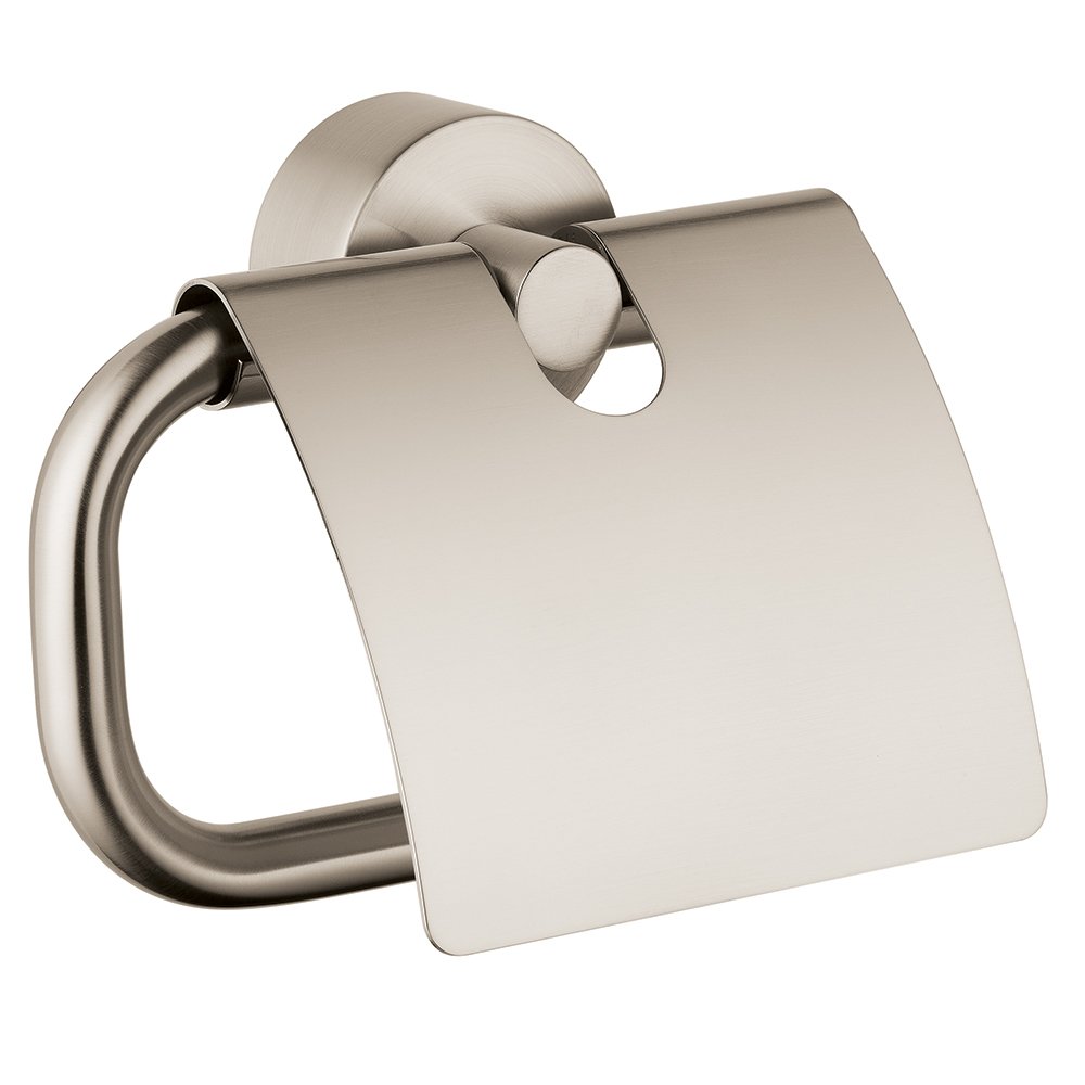 AXOR Brushed Nickel 6-inch Toilet Paper Holder with Cover - Easy Installation Modern Bathroom Accessory (Model 41538820) | Perfect for Contemporary Homes & Luxury Bathrooms