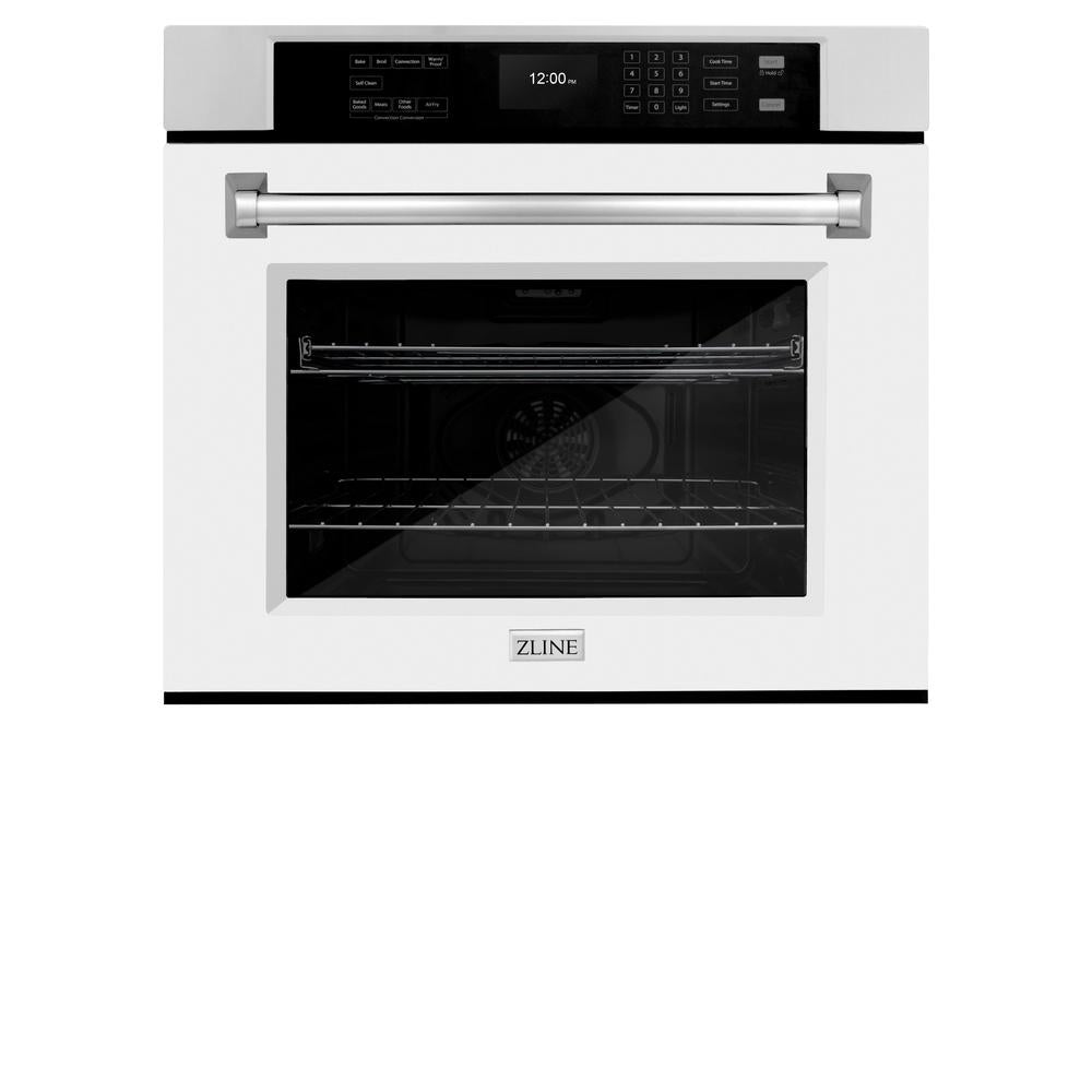 ZLINE 30-Inch Stainless Steel Professional True Convection Wall Oven with Air Fry & Self-Clean - White Matte Door (WAS WM 30) | Perfect for Home Chefs & Modern Kitchens