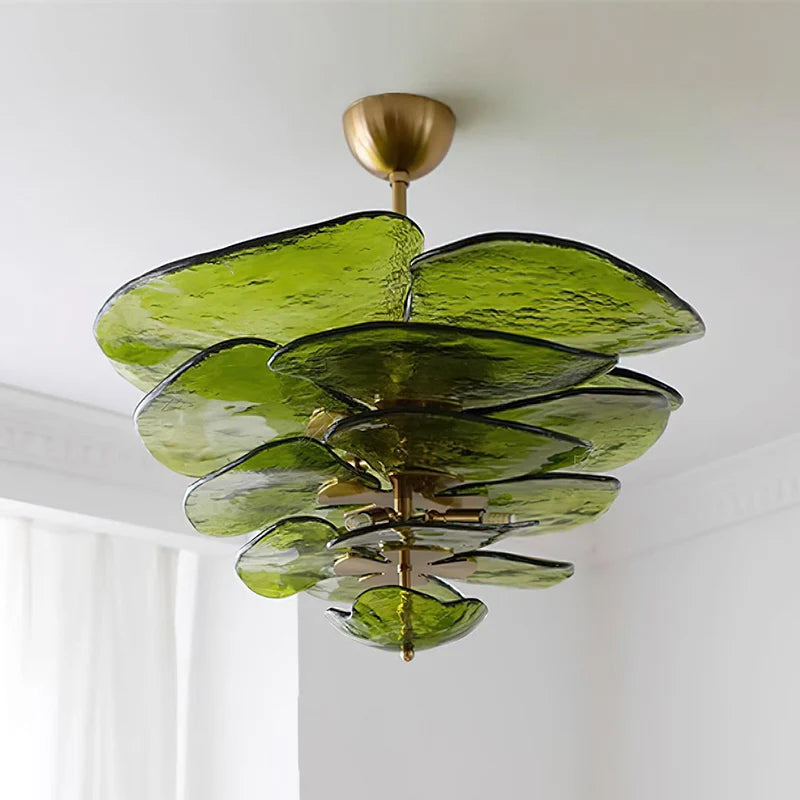Elegant Lilypad Glass Chandelier - Modern Crystal Ceiling Light Fixture for Dining Room, Living Room & Bedroom Decor | Perfect for Home Lighting and Interior Design