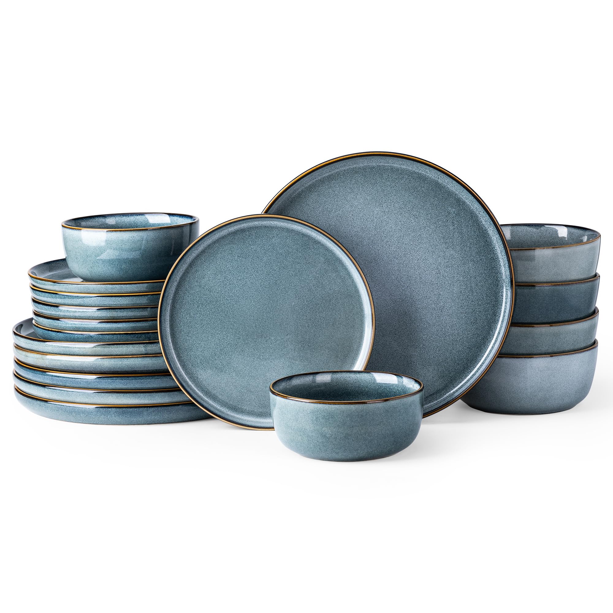 GBHOME 18-Piece Ceramic Dinnerware Set for 6, Stoneware Plates & Bowls - Scratch Resistant, Dishwasher & Microwave Safe - Space Blue - Perfect for Family Dinners, Restaurants, and Everyday Use