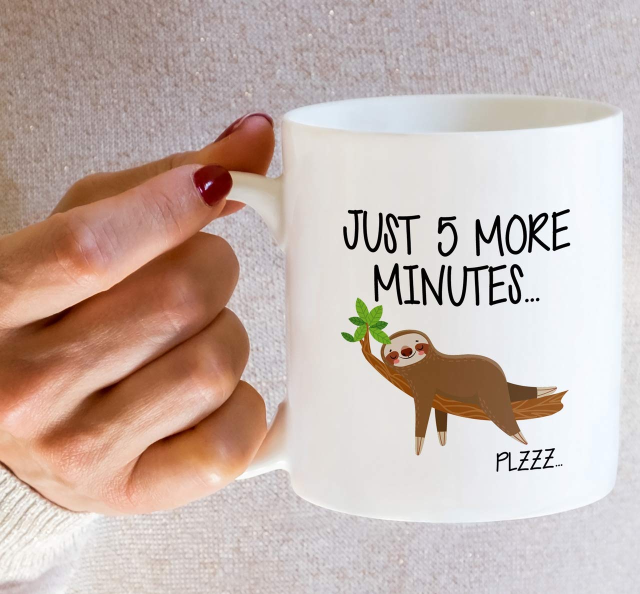 Retreez Funny Sloth Coffee Mug - 11 Oz Ceramic Cup with 'Just 5 More Minutes' Sarcastic Design - Motivational Gift for Friends, Coworkers, Family (Dad, Mom, Sister, Brother) - Perfect for Office, Home & Birthday Celebrations