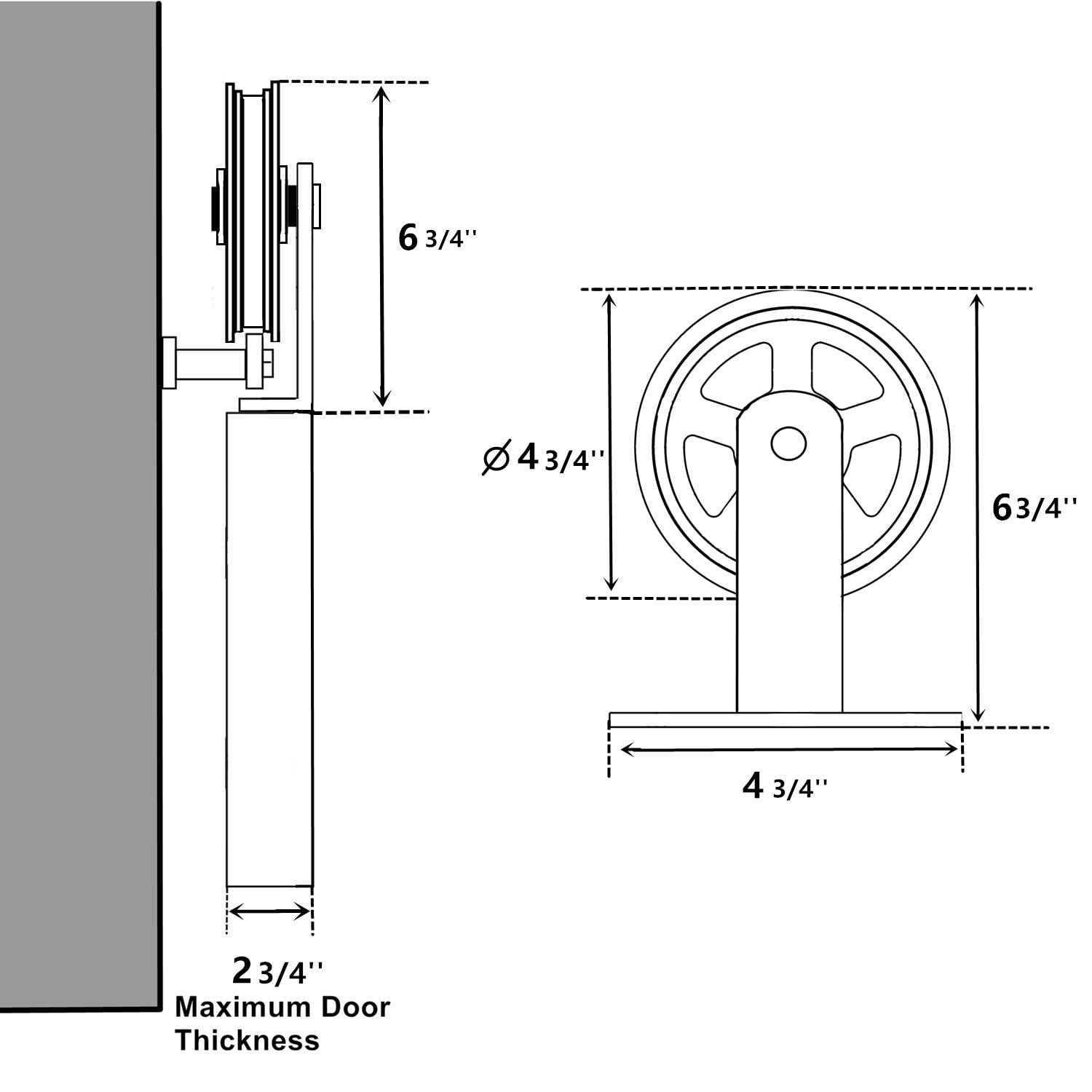Homacer Black Rustic Sliding Barn Door Hardware Kit - Heavy Duty Non-Bypass Track System for Single Doors (6ft Flat Rail, T-Shape Spoke Wheel Rollers) - Perfect for Interior & Exterior Home, Office, and Commercial Spaces