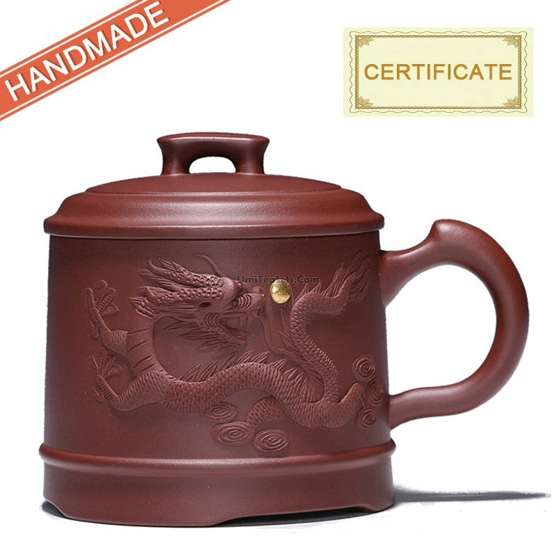 Premium Yixing Purple Clay Tea Mug with Hand-Carved Dragon Design - Authentic Chinese Teapot for Gongfu Tea Ceremony, Gift for Tea Lovers, Perfect for Home & Office Use