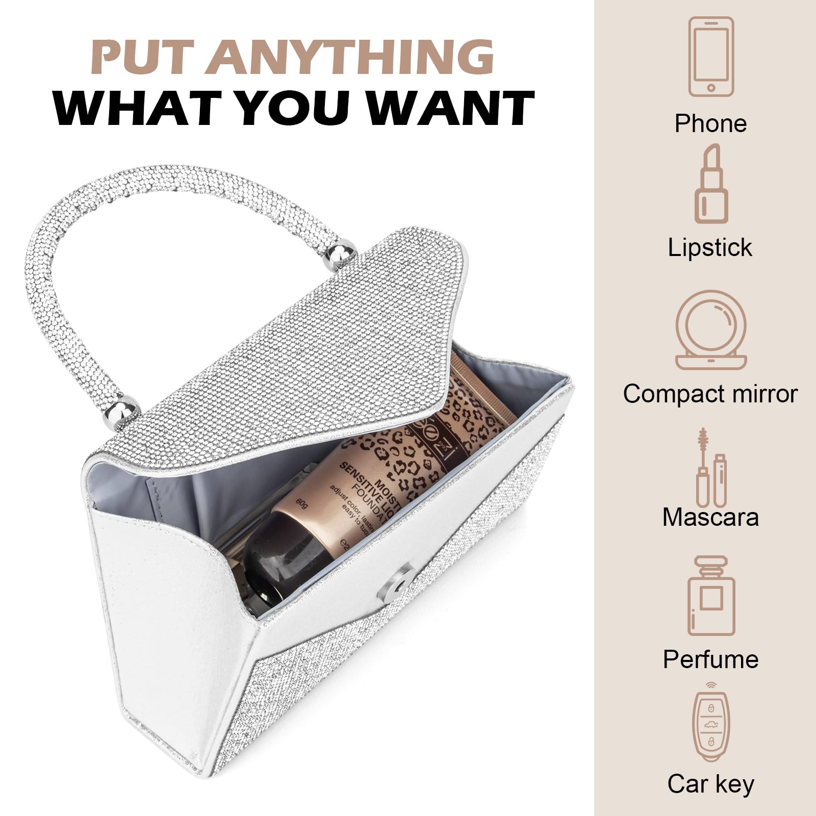 Elegant Rhinestone Glitter Clutch Purse for Women - Small Evening Bag for Party, Wedding, Prom & Special Occasions | Stylish Ladies Handbag for Formal Events & Night Out