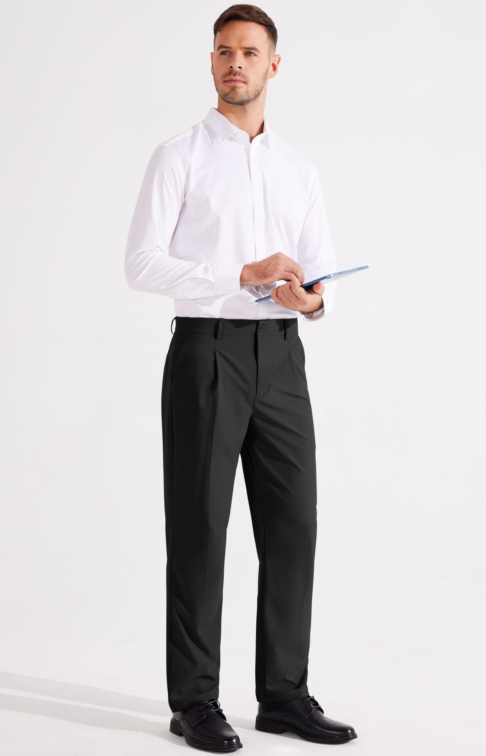 Libin Men's Classic Fit Pleated Front Dress Pants - Stretch Work & Golf Pants for Business Casual (29