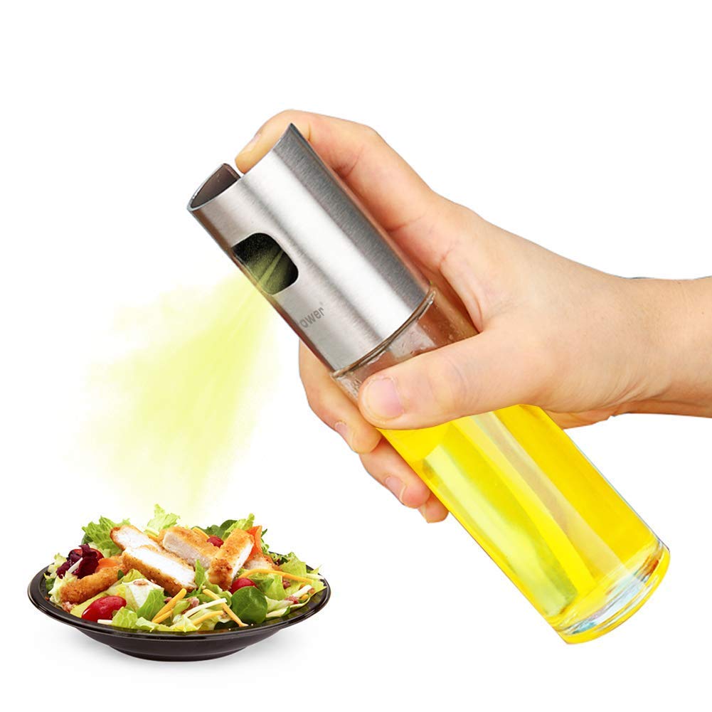 Premium Olive Oil Sprayer - Food Grade Stainless Steel & Glass Oil Mister Bottle for Cooking, Salad, BBQ, Baking | Kitchen Oil Dispenser & Vinegar Spray Bottle | Perfect for Healthy Cooking, Grilling & Meal Prep