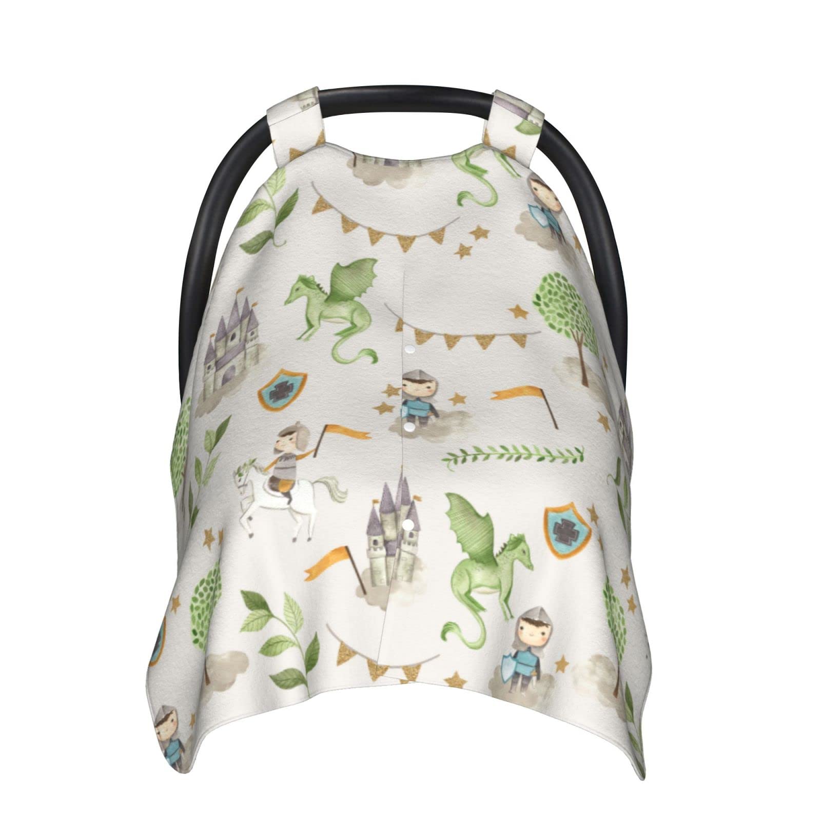 Breathable Baby Car Seat Cover with Peekaboo Opening - Cute Knight Cartoon Dragon Watercolor Grey - Newborn Nursing Scarf & Car Seat Canopy for Infants - Perfect for Travel, Shopping, and Outdoor Adventures