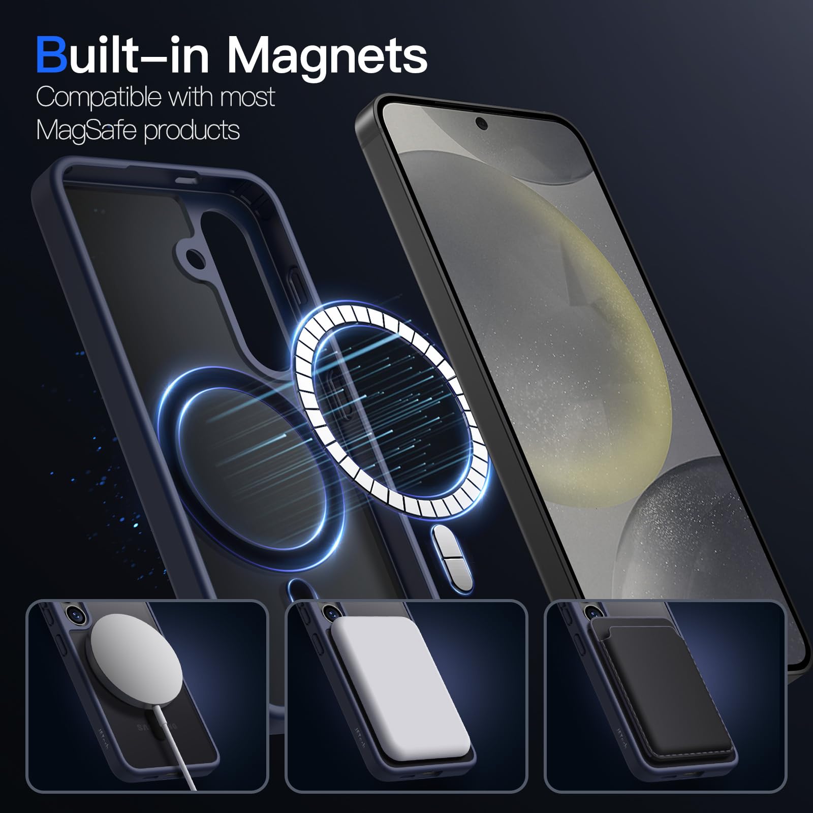 JETech Magnetic Case for Samsung Galaxy S24+ 5G - MagSafe Compatible, Translucent Matte Back Shockproof Phone Cover (Deep Blue) - Perfect for Work, Travel & Everyday Protection