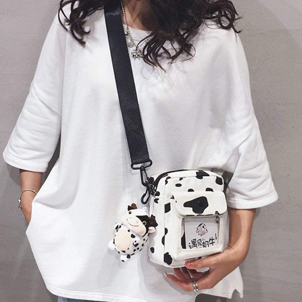 Women's Crossbody Bag - Stylish Harajuku Cow Print Canvas Shoulder Messenger Purse for Daily Use, Travel & Shopping