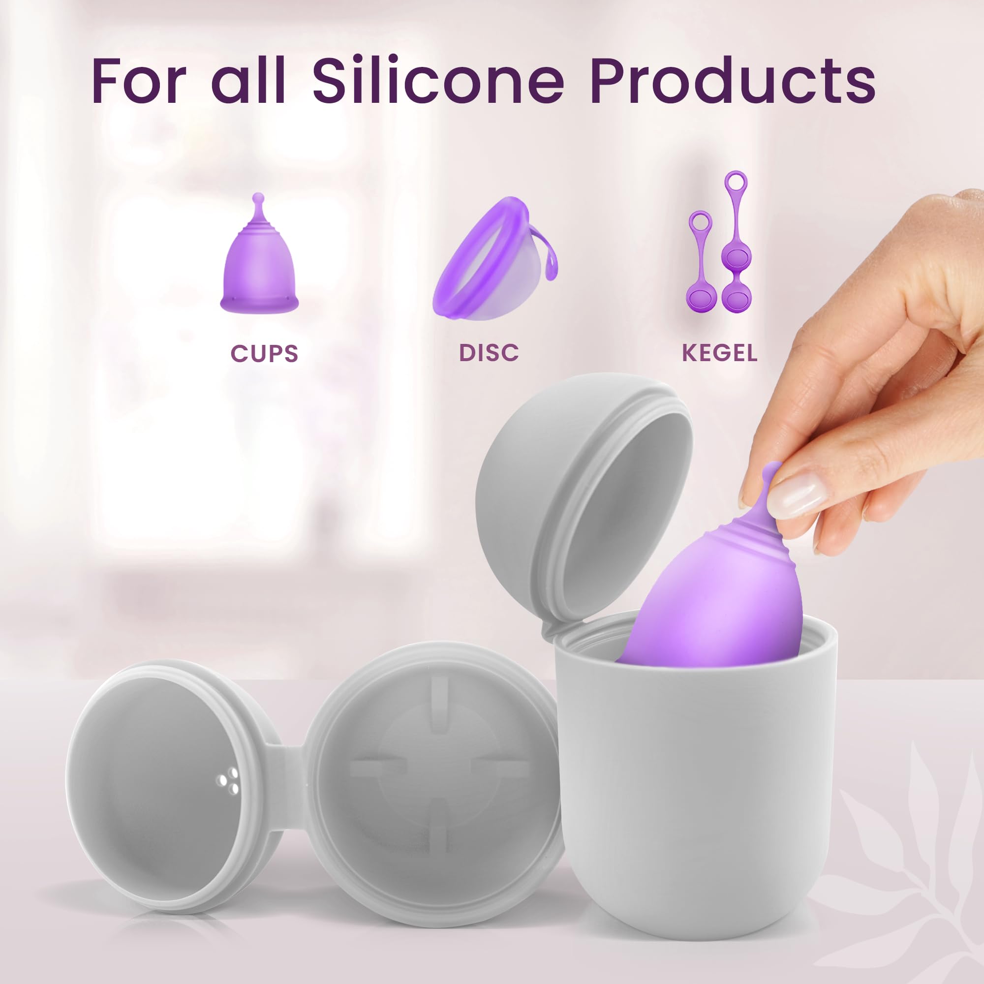 EcoBlossom Reusable Silicone Menstrual Cup Case & Sterilizer Holder - Portable Cleaning Container & Microwave Steamer for Disc or Cup - Hygienic Period Care Solution (White) | Perfect for Travel, Gym & Home Use
