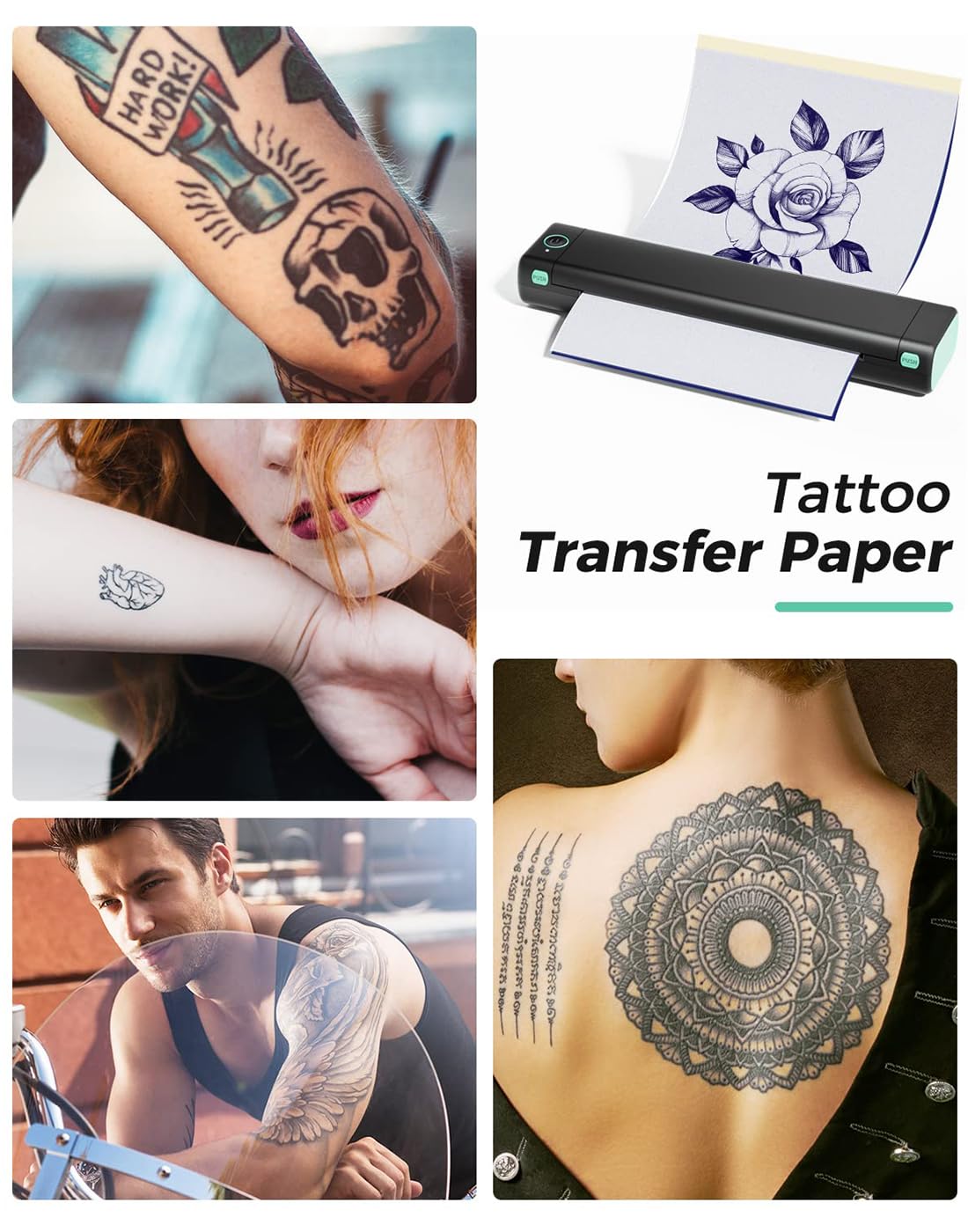 Phomemo M08F Wireless Tattoo Transfer Stencil Printer Kit - Portable Thermal Tattoo Machine with 10 Free Stencil Papers, Compatible with Smartphone & PC - Perfect for Tattoo Artists & Beginners, Home Studio & Professional Tattoo Shops