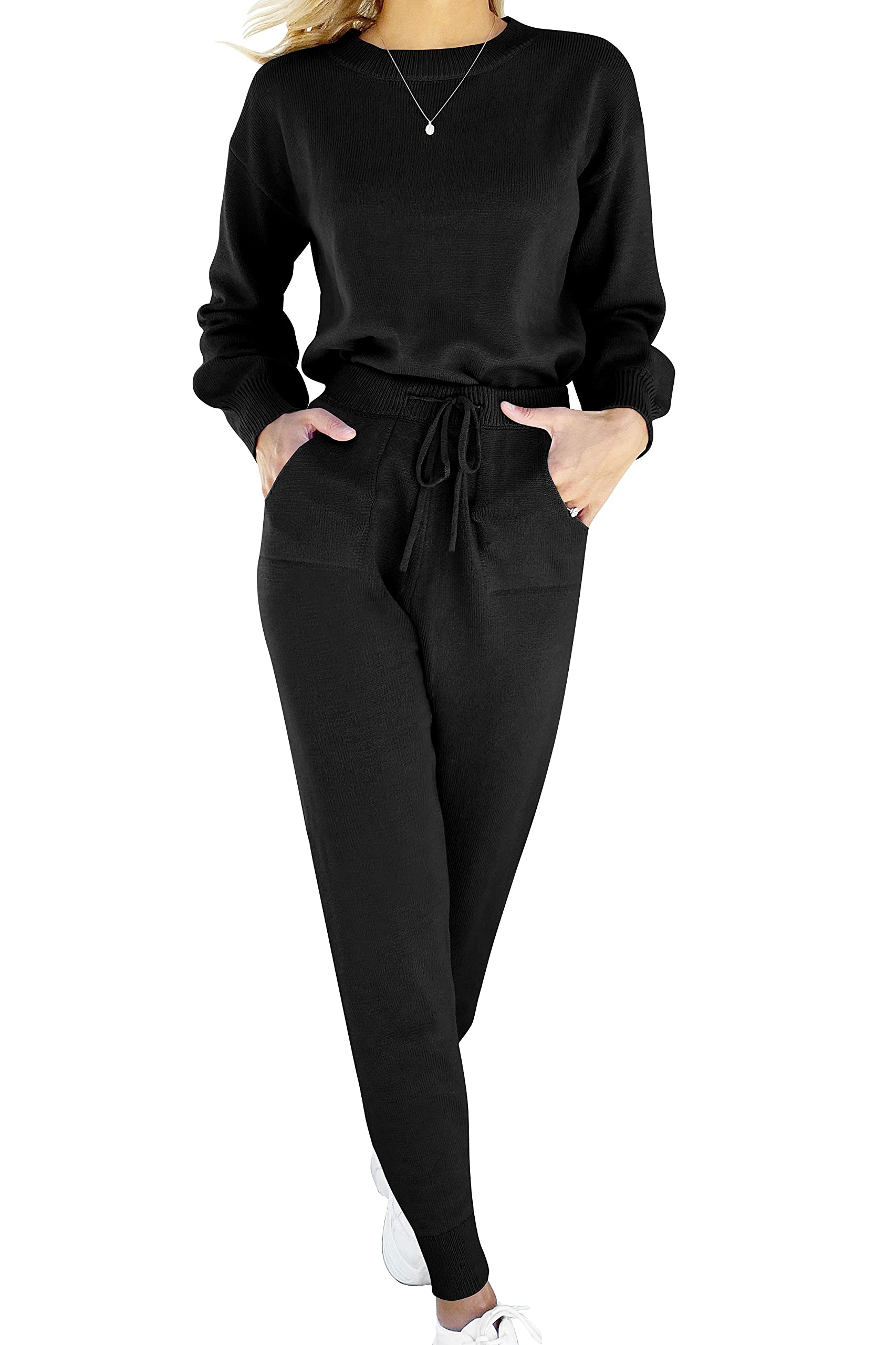 ANRABESS Women's 2 Piece Outfits - Soft Long Sleeve Sweater & Drawstring Lounge Pants Set - Cozy Winter Loungewear for Home, Travel & Casual Wear