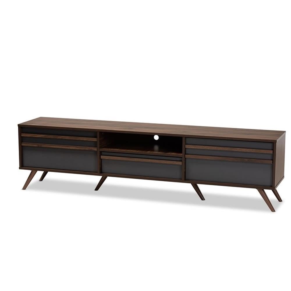 BOWERY HILL 60 Inch Wood TV Stand Entertainment Center Console - Modern Gray & Walnut Finish for Living Room, Bedroom, Home Theater Setup