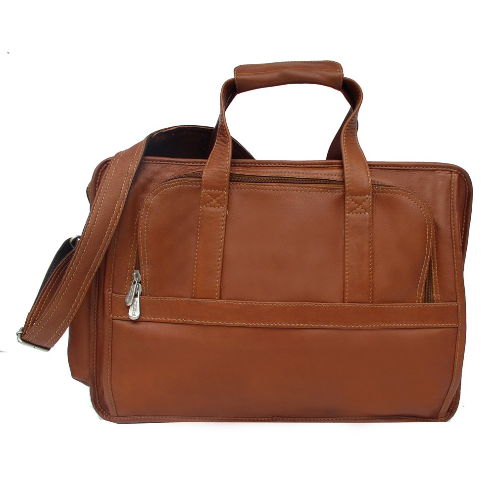 Premium Genuine Leather Half-Moon Laptop Portfolio Case - Saddle Brown Business Organizer for MacBook, iPad & Documents - Perfect for Office, Travel & Professional Meetings