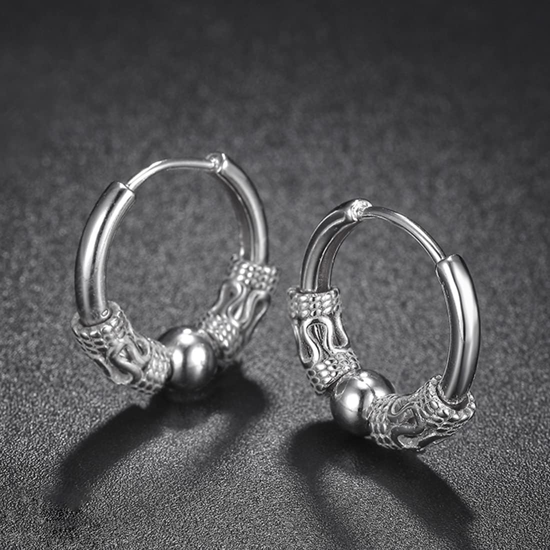 Clyhon 1 Pair Stainless Steel Hoop Earrings for Men & Women - Hypoallergenic Vintage Cartilage Jewelry - Punk Hip Hop Style Silver Earrings for Everyday Wear & Gifting