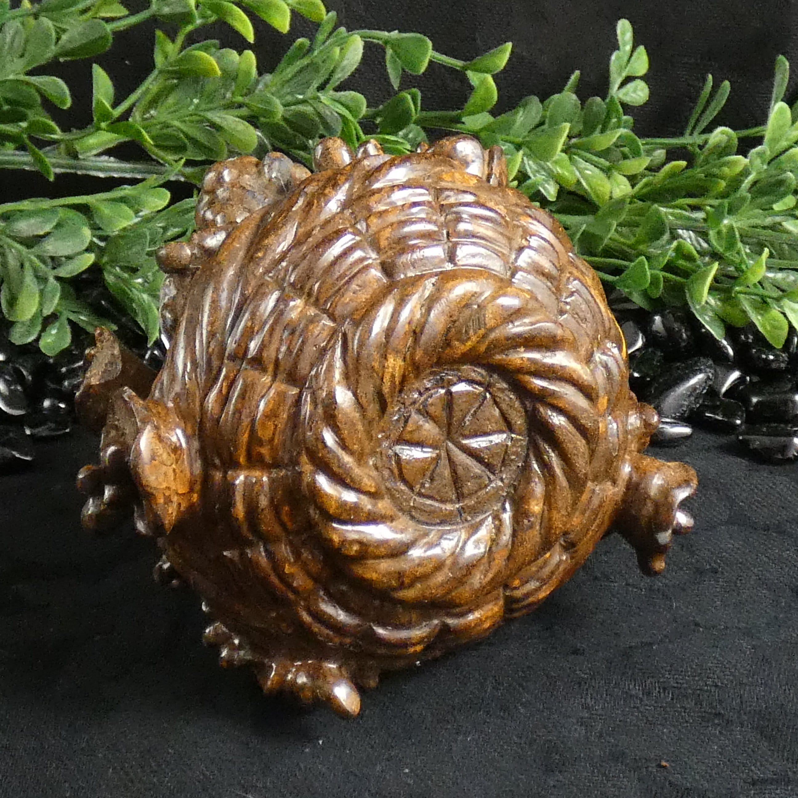 Natural Boulder Opal Flower Basket Carving - Handcrafted Gemstone Home Decor for Living Room, Office & Gift Giving
