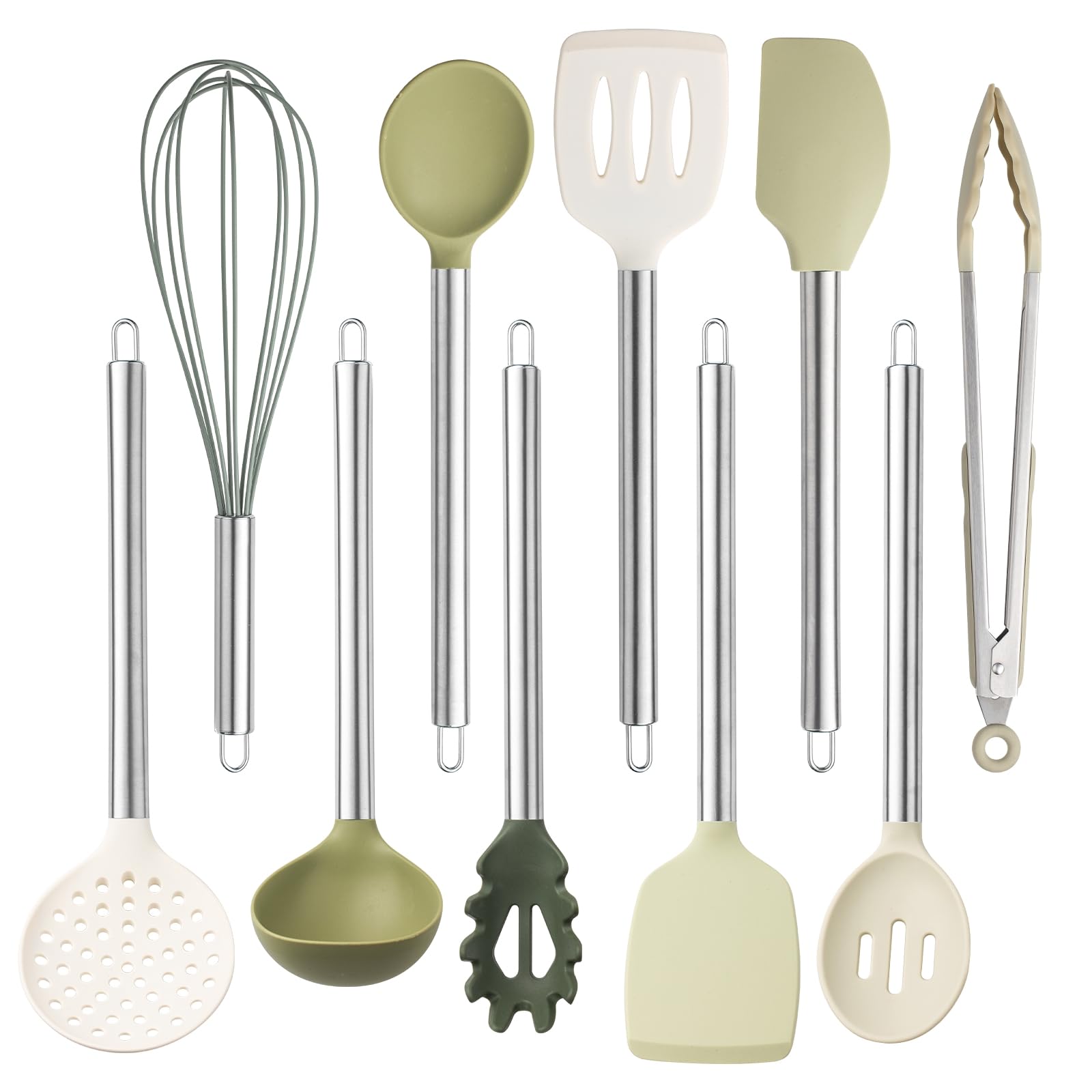 Premium 10-Piece Nonstick Silicone Cooking Utensil Set - Heat-Resistant Kitchen Tools for Sauteing, Baking & Stirring - Safe for All Cookware - Easy Clean Green Kitchen Gadgets - Perfect for Home Chefs & Cooking Enthusiasts