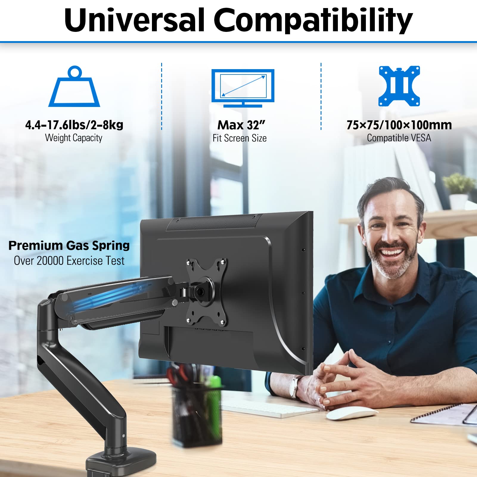 MOUNTUP Triple Monitor Stand Mount - Heavy Duty 3 Monitor Desk Mount for 27 Inch Screens, Gas Spring Monitor Arm Holds 17.6 lbs Each - Perfect for Gaming, Office & Home Workstations