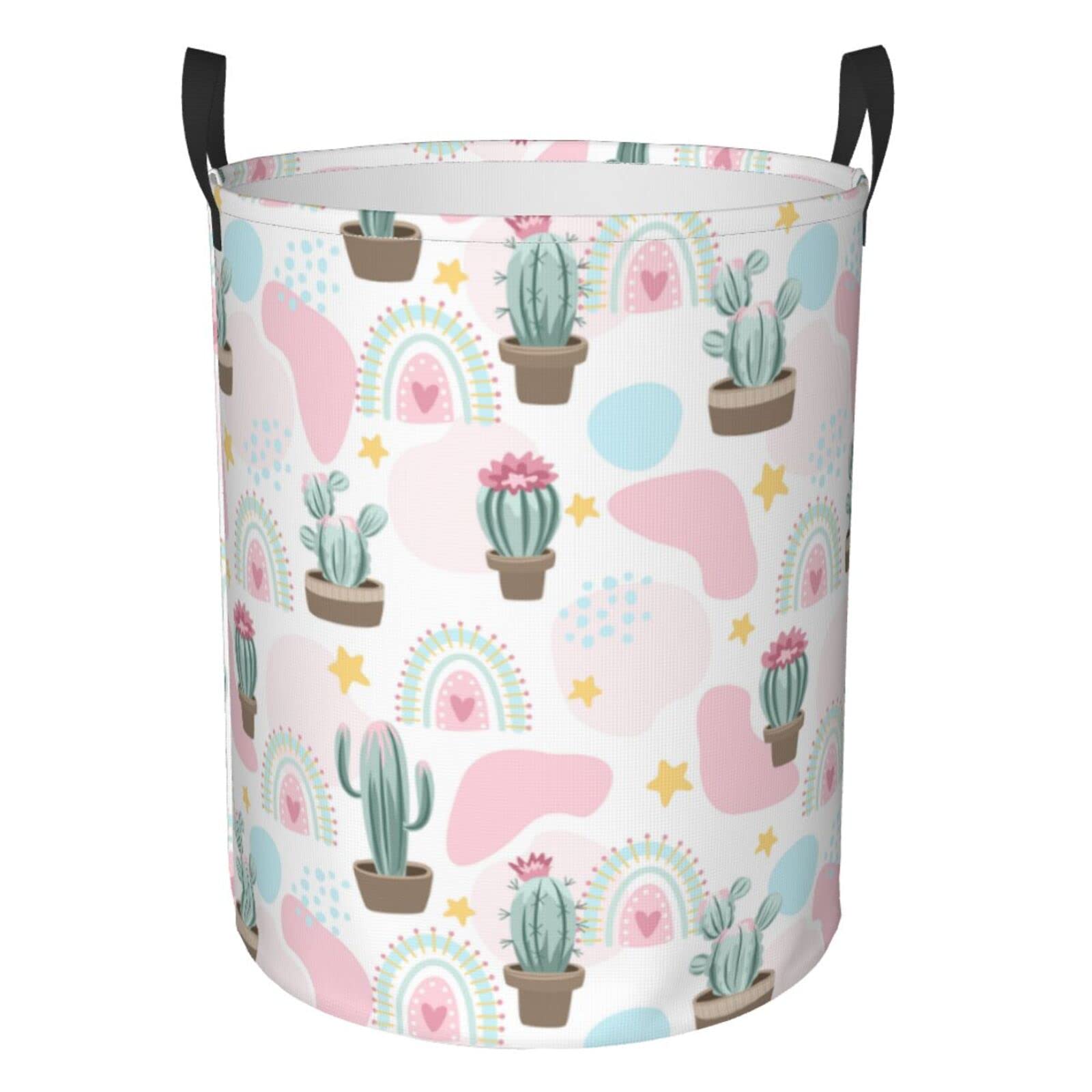 Foldable Waterproof Laundry Basket with Handle - Cactus Cow Print Fabric Hamper for Clothes, Toys & Bathroom Storage | Large Collapsible Organizer Bin for Dirty Laundry & Home Organization