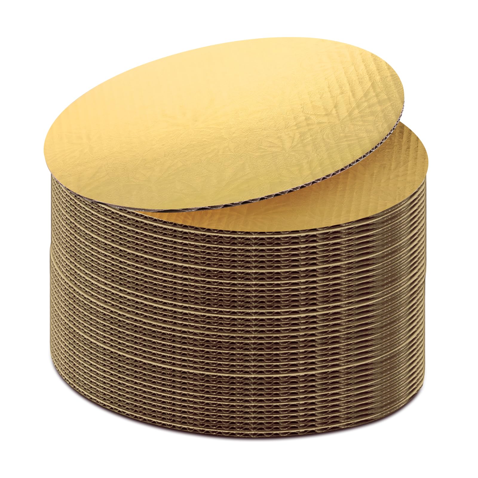 40 Pack 10 Inch Round Disposable Cake Boards - Corrugated Cardboard Cake Plate Circles for Baking, Decorating & Serving - Gold (Ideal for Birthday, Wedding & Party Desserts)