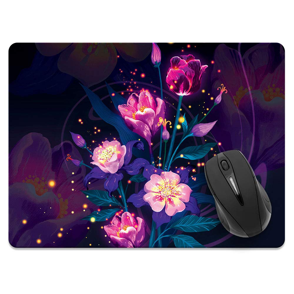 Extra Large (X-Large) Non-Slip Rectangle Mouse Pad with Glowing Purple Flower Design - Perfect for Home Office, Gaming Desk & Computer Workstation | WIRESTER Premium Mousepad for Comfort & Precision