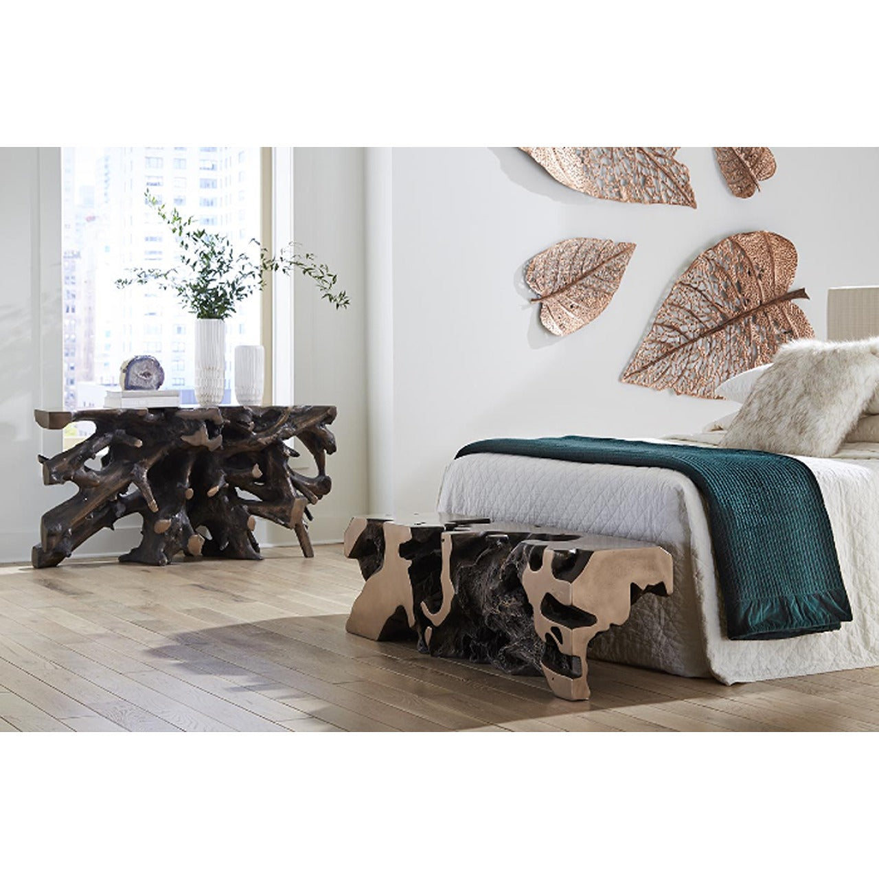 Bronze Cast Root Console Table - Elegant Entryway Furniture for Hallway, Living Room & Foyer Decor