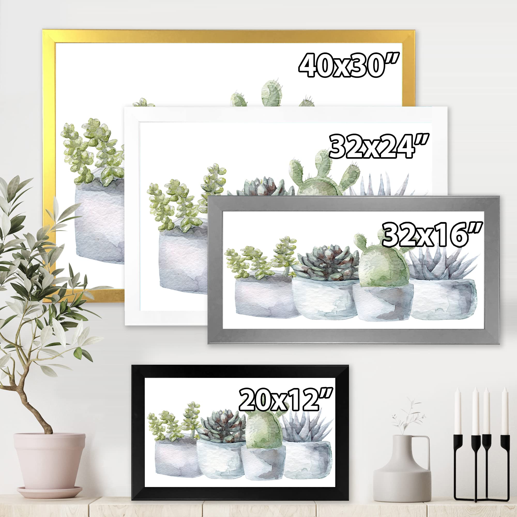 DesignQ Cactus and Succulent House Plants - Farmhouse Framed Wall Art Decor for Living Room, Bedroom & Office | Perfect Home & Gift Idea