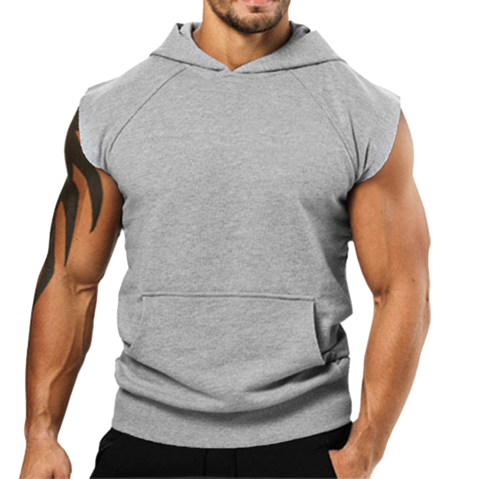 Men's Casual Hooded Vest Shirt - Lightweight Loose Fit Raglan Sleeve Top for Spring Summer | Gym, Running, Outdoor Sports & Streetwear Fashion
