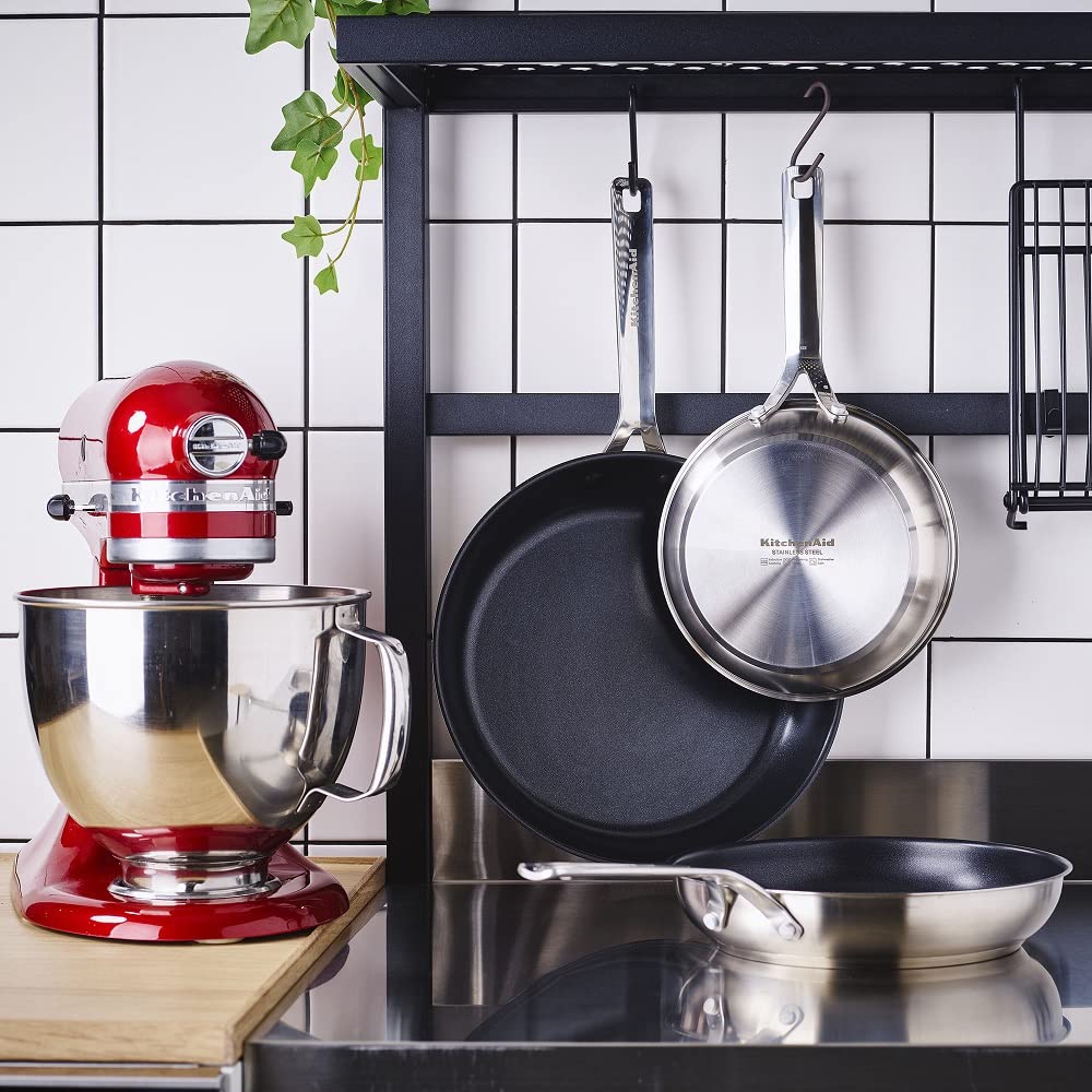 **KitchenAid Stainless Steel PFAS-Free Healthy Ceramic Non-Stick 28 cm Frying Pan - Induction & Oven Safe, Dishwasher Safe, Silver - Perfect for Sautéing, Frying & Baking**