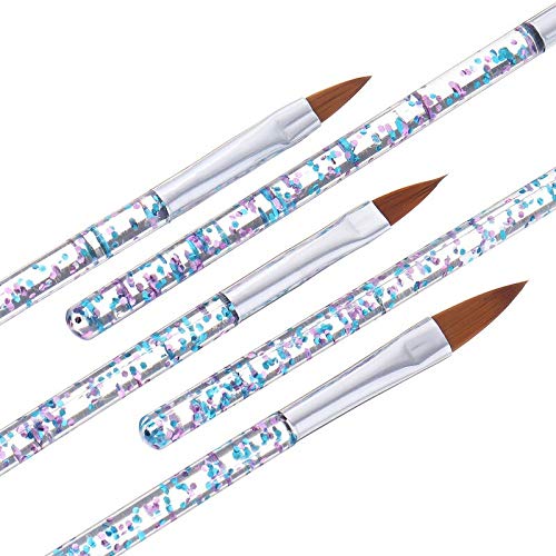 5Pcs Professional Nail Art Brush Set with Crystal Handle - Glitter Drawing, Painting & Carving Tools for Nail Design (Flower Pens Included) - Perfect for Salon, Home Manicure & DIY Nail Art