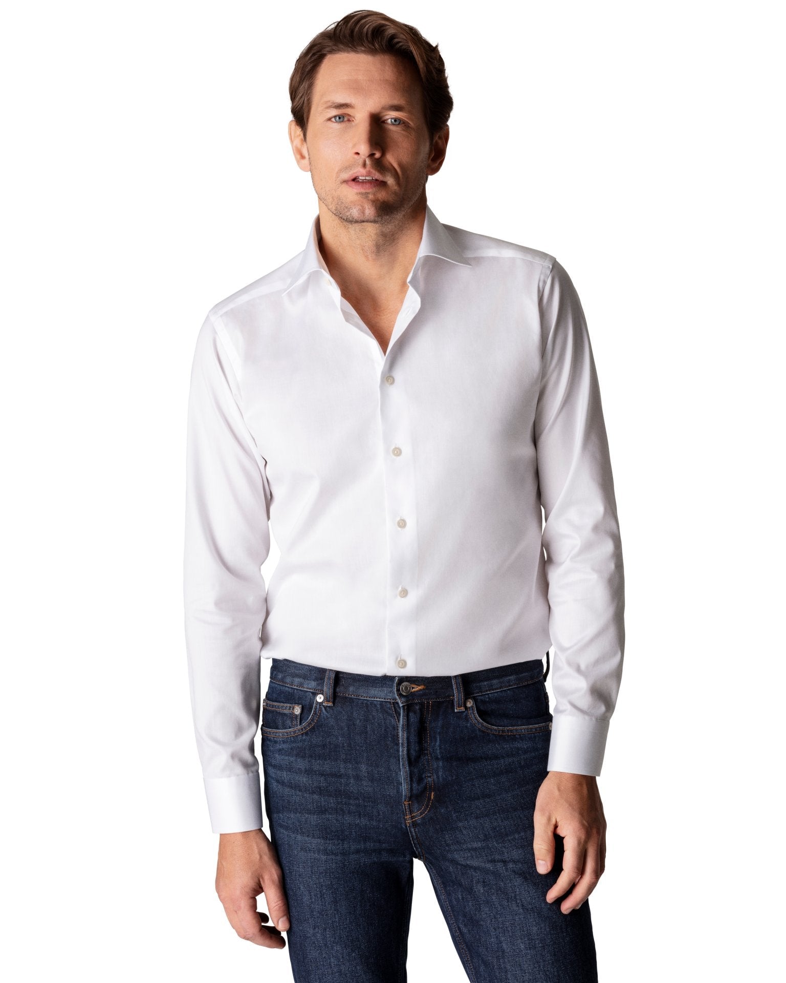 ETON Plain Twill Tail Single Cuff Cotton Shirt for Men - Classic White Dress Shirt for Business & Formal Occasions