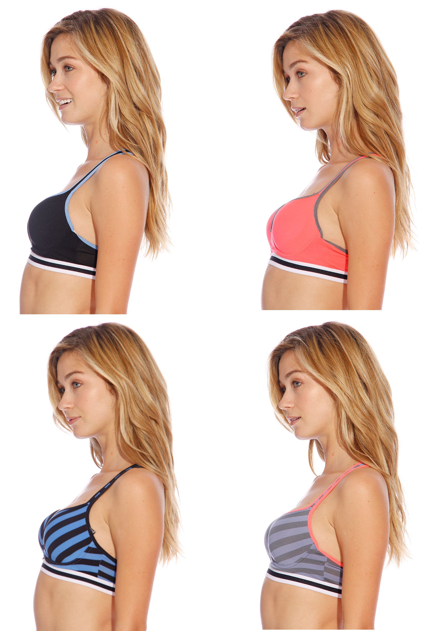 High Support Racerback Sports Bras for Women - 4 Pack - Moisture Wicking & Breathable for Yoga, Running, Gym Workouts