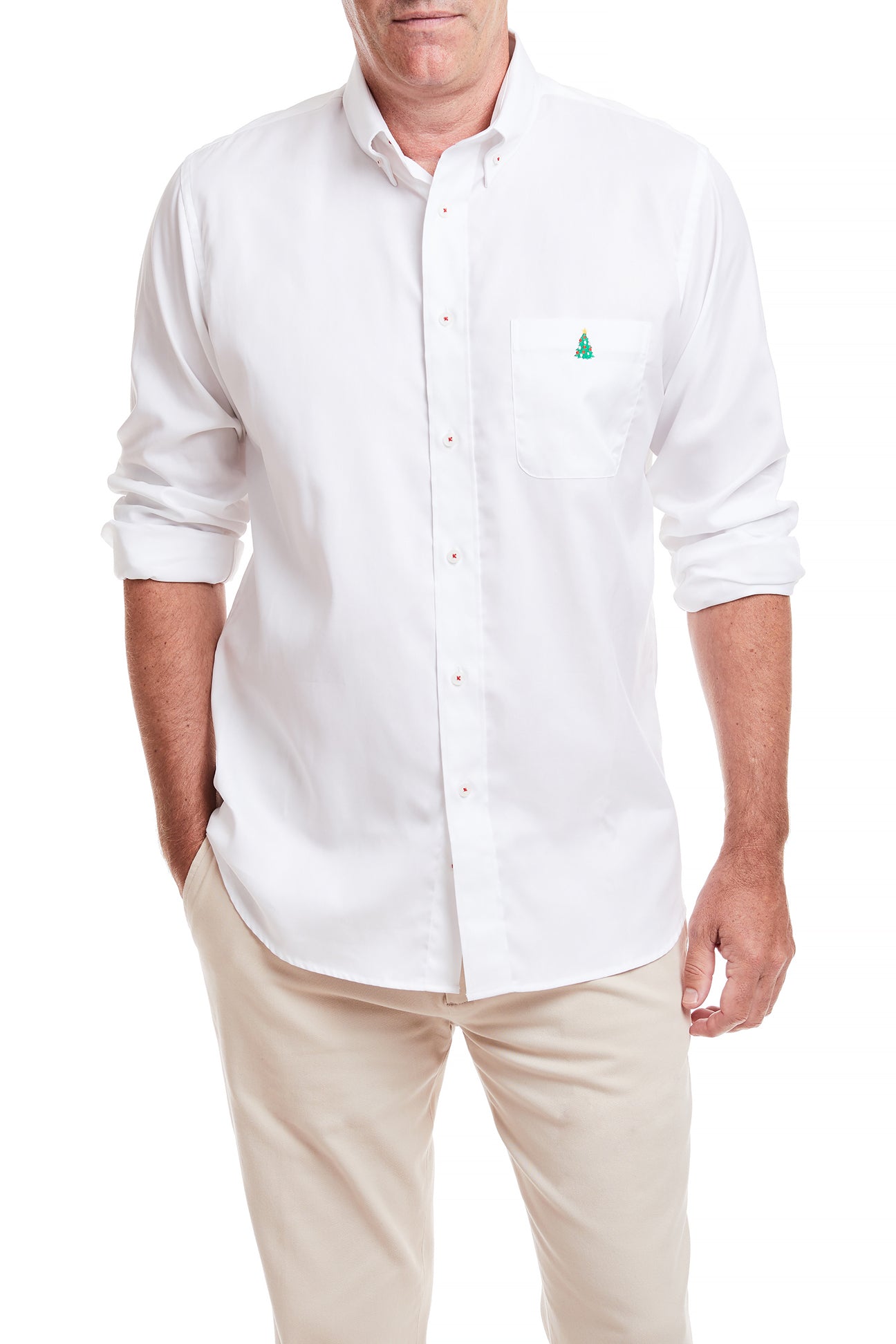 Chase White Oxford Shirt with Single Christmas Tree Design - Perfect for Holiday Parties, Office Wear & Festive Celebrations