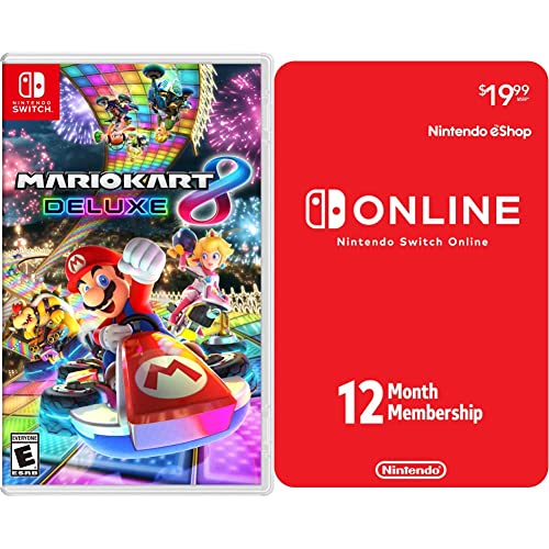 Mario Kart 8 Deluxe for Nintendo Switch - Digital Game Download + 12-Month Nintendo Switch Online Individual Membership | Family Racing Game for Kids & Adults | Perfect for Parties & Multiplayer Fun