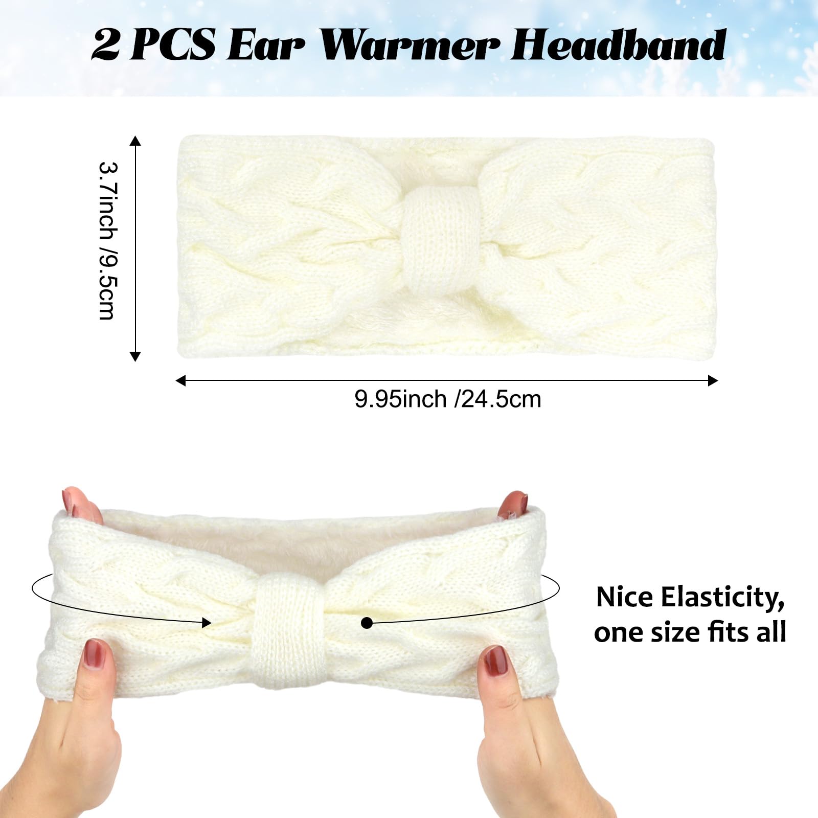 CAVETEE 2 Pack Winter Headbands for Women - Soft Crochet Ear Warmer Headbands with Lined Bandana, Stretchy Elastic for Cold Weather - Perfect for Outdoor Activities, Skiing, Snowboarding & Christmas Gifts