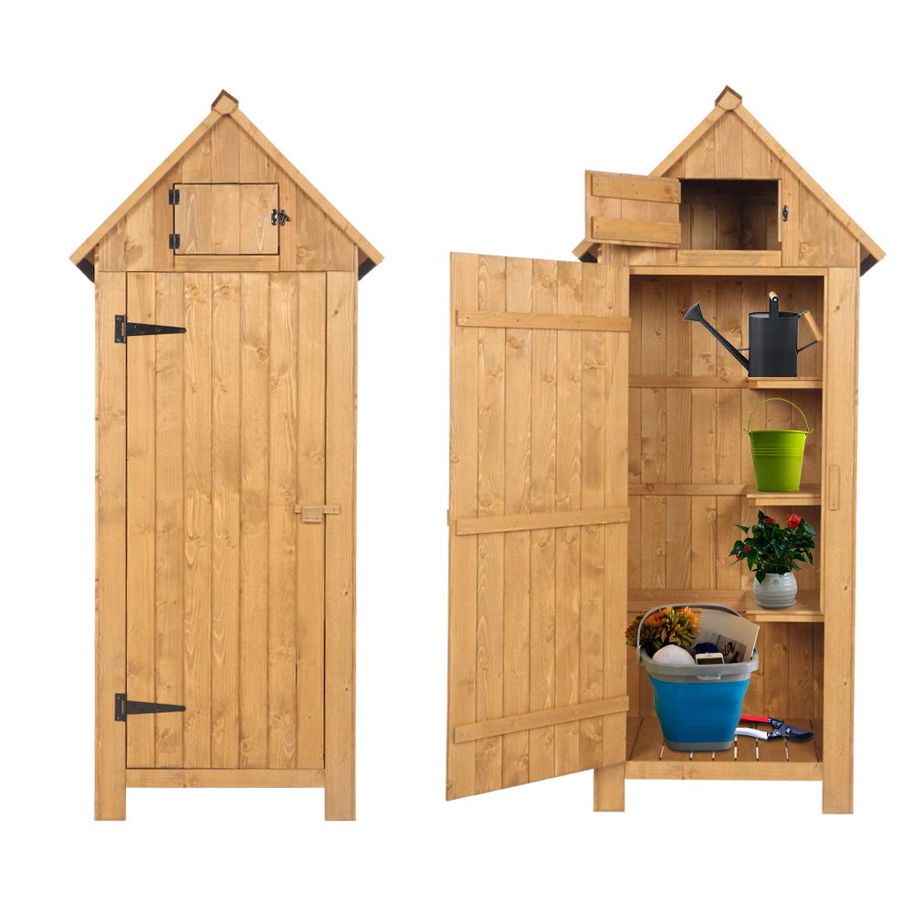 Ochine Wooden Garden Storage Shed - Outdoor Lockable Tool Cabinet Organizer for Yard, Patio & Backyard | Weatherproof Wood Shed for Gardening Tools, Lawn Equipment & Outdoor Storage