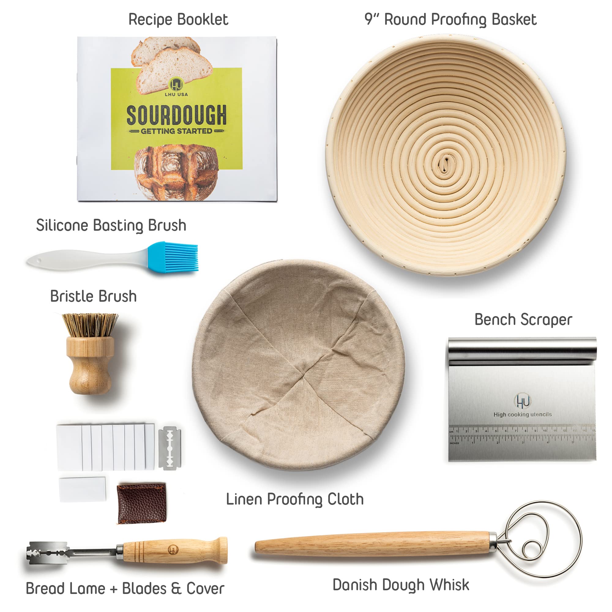 Organic Sourdough Starter Kit - Complete Bread Baking Supplies with Banneton Proofing Basket, Linen Cloth, Dough Whisk, Bread Lame, Scraper & 2 Brushes - Perfect for Artisan Sourdough, Homemade Bread & Baking Enthusiasts - Ideal for Home Bakers, Gifts & Kitchen Essentials