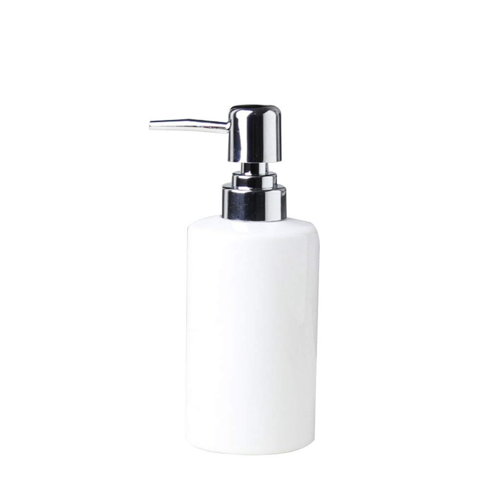 DOITOOL 1PCS White Ceramic Soap Dispenser - Refillable Hand Soap, Shampoo & Lotion Dispenser for Bathroom, Kitchen & Sink Countertop - Elegant Home & Office Decor