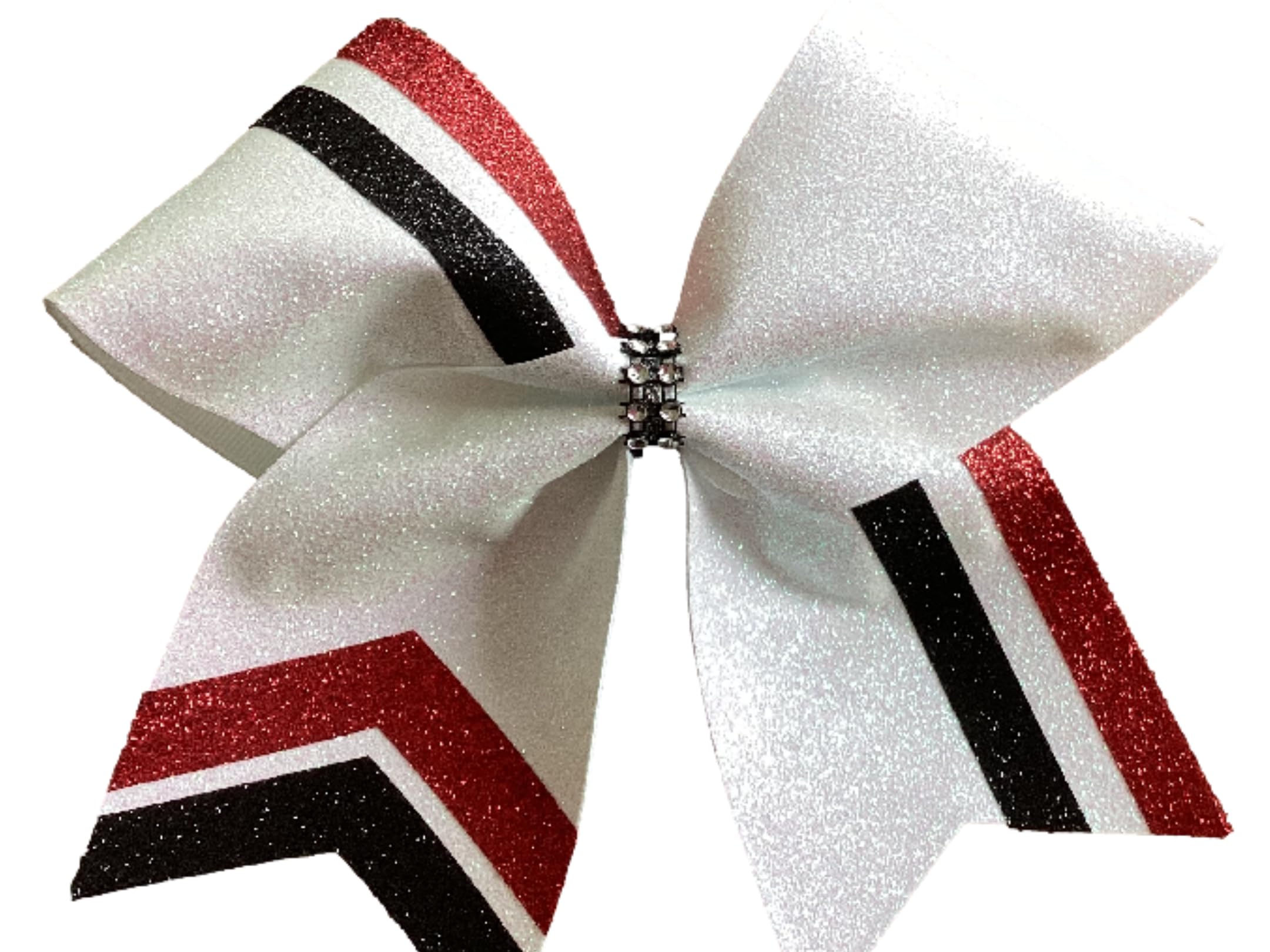 Sparkly Cheerleading Bows - White, Red & Black Striped Hair Accessories for Cheerleaders, Dance Teams & Sports Fans - Perfect for Games, Competitions & School Spirit Events