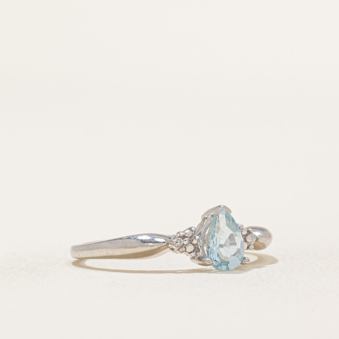 Exquisite Pear Cut Aquamarine & Diamond Ring | 0.38ct Natural Aquamarine & 0.008ctw Diamonds | Size 7.25 | Elegant Engagement, Anniversary Gift for Her | Perfect for Weddings, Proposals & Special Occasions