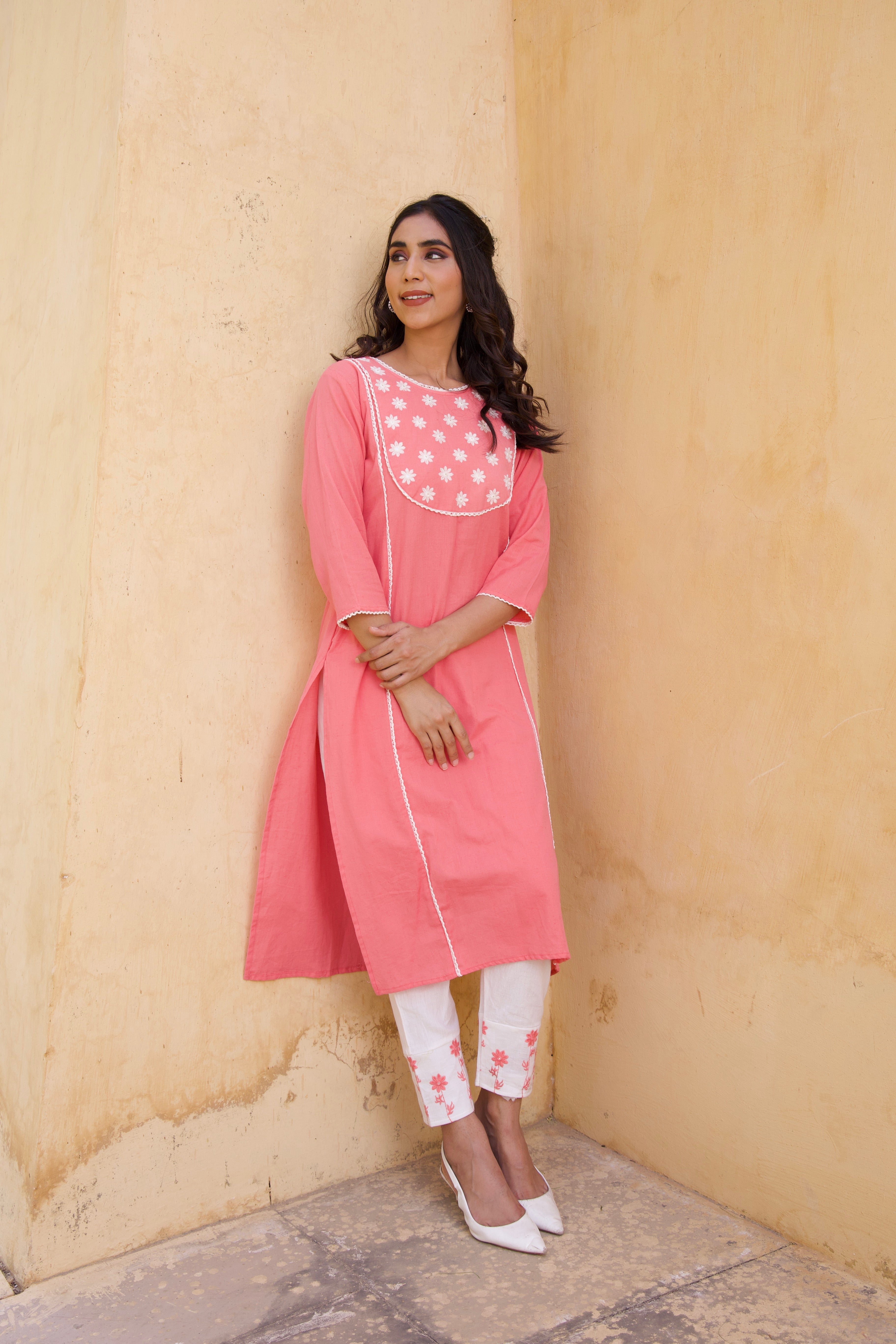 Stylish Pink Cotton Floral Kurta Set for Women - Perfect for Festivals, Parties & Casual Wear