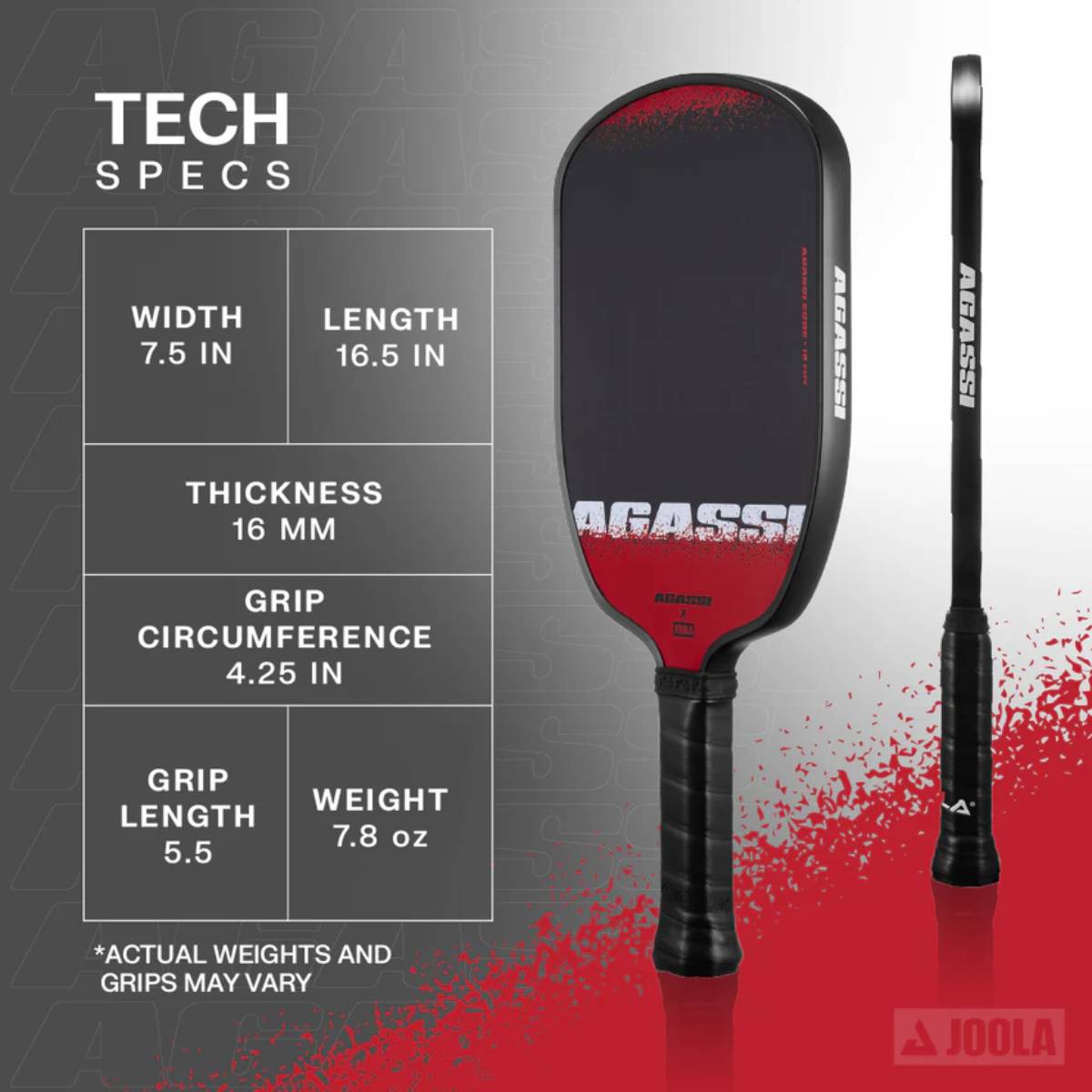 JOOLA Andre Agassi Edge Table Tennis Racket - Professional Ping Pong Paddle with Premium Rubber for Spin & Control - Perfect for Tournaments, Club Play & Home Practice