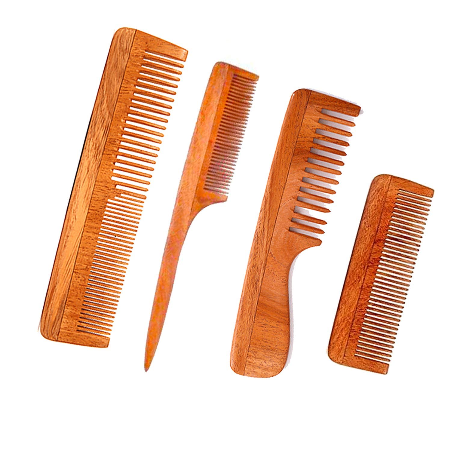 Dreamwind Neem Wooden Comb Set of 4 - Anti-Dandruff Hair Brush for Women & Men | Natural Ayurvedic Scalp Massager for Healthy Hair Growth | Perfect for Daily Hair Care & Travel