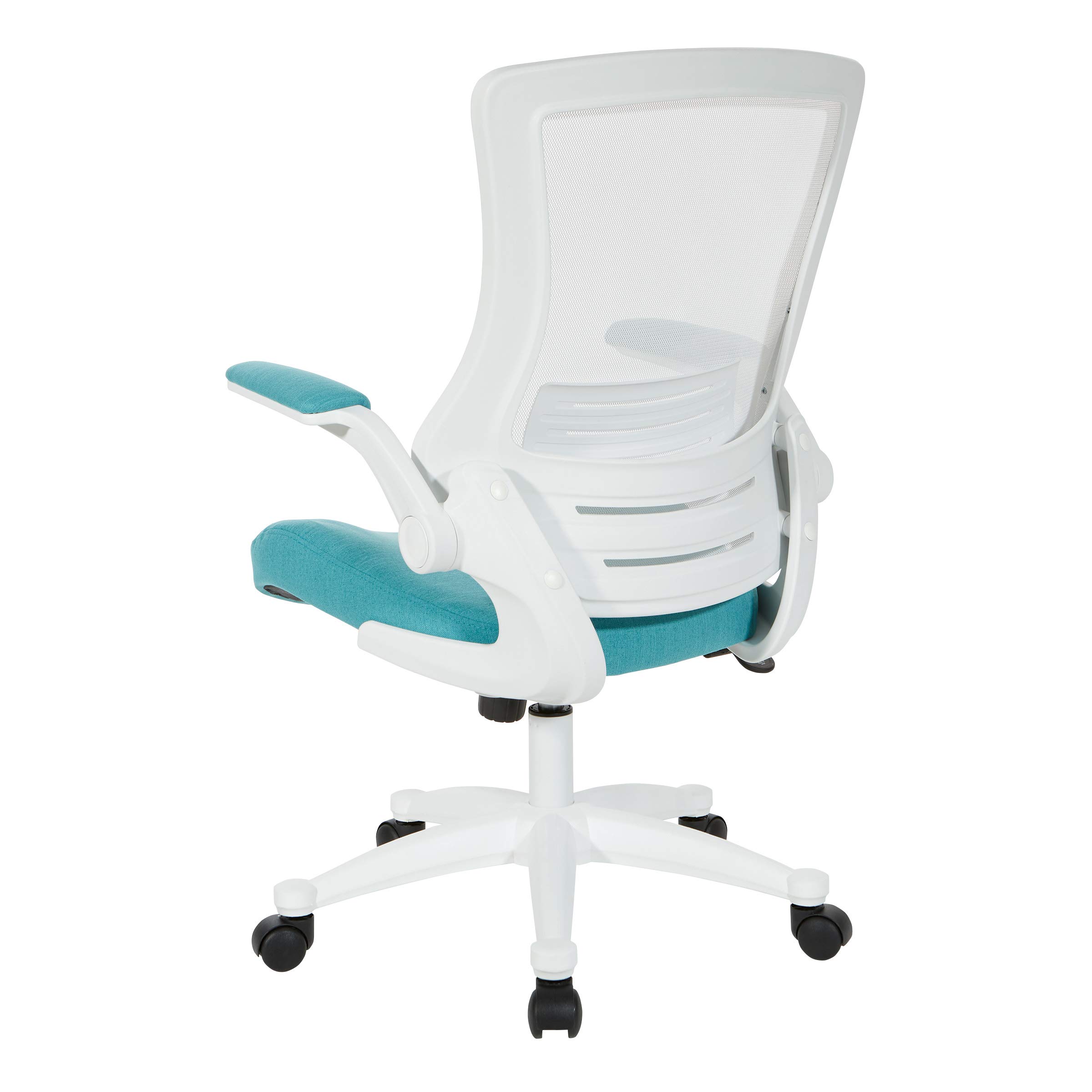 Office Star Ventilated White Screen Back Manager's Office Chair with Padded Flip Arms & White Nylon Base - Linen Turquoise Fabric - Ergonomic Desk Chair for Home & Office Workspaces
