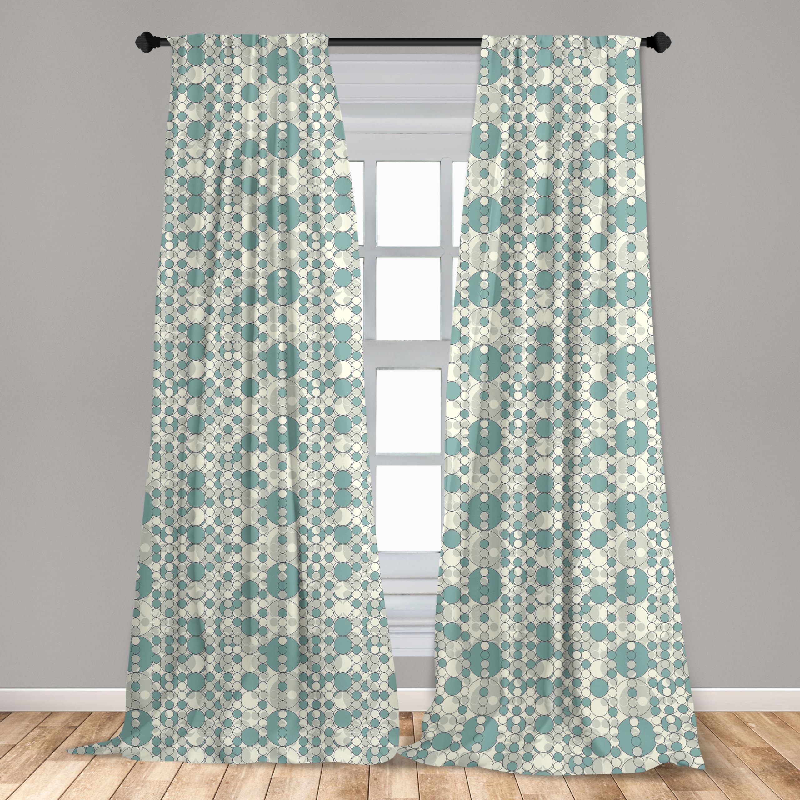 Ambesonne Modern Geometric Curtains - Abstract Circle Lattice Pattern in Pale Teal & Beige | 28x84 Inch 2-Panel Set for Living Room & Bedroom Window Treatments | Perfect for Boho, Contemporary & Minimalist Home Decor
