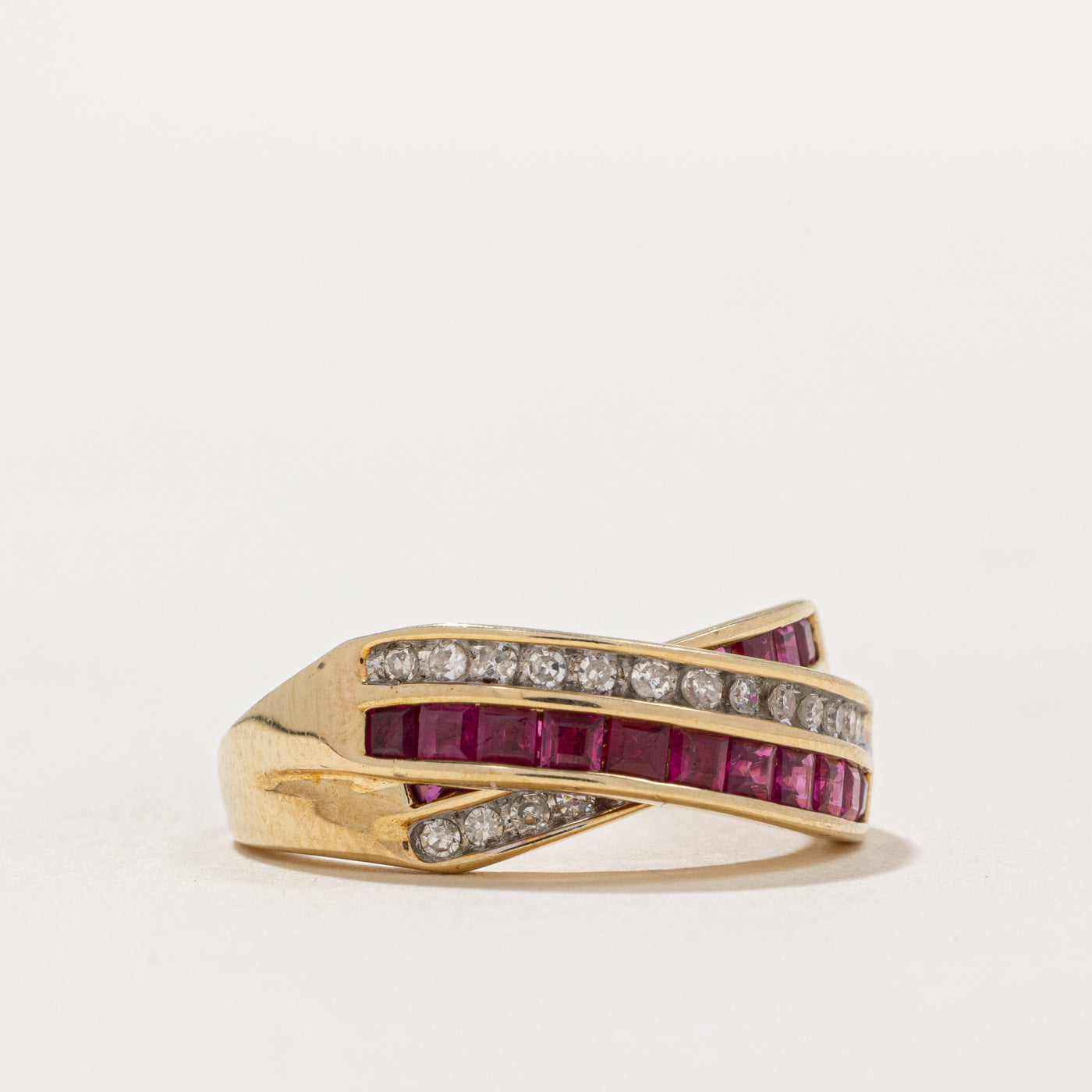 1.10ctw Ruby & Diamond Crossover Ring - 0.26ctw Diamond Accents - Size 7 - Elegant Bridal Jewelry & Anniversary Gift for Her