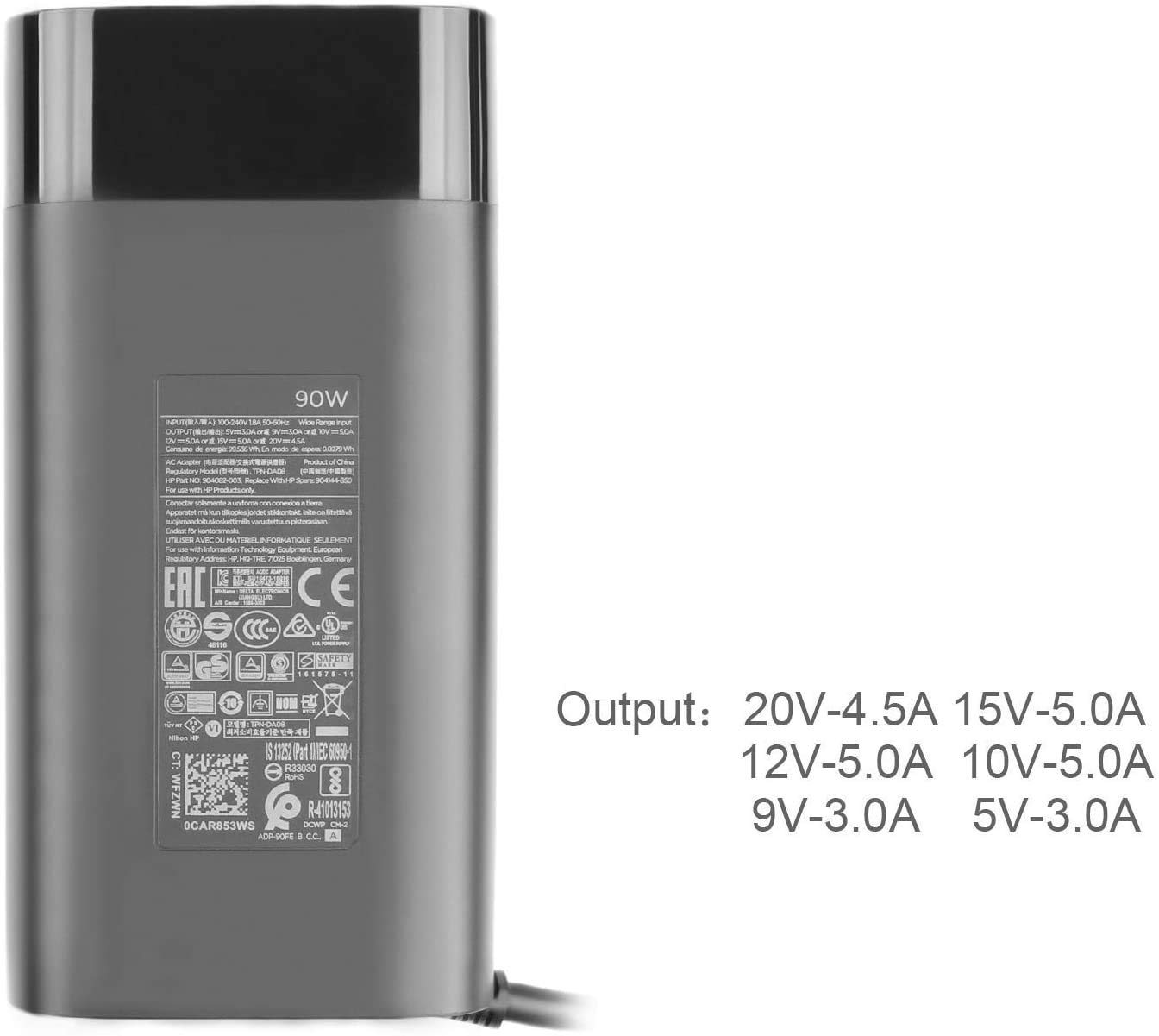 Original New 20V 4.5A 90W USB-C Fast Charger for HP Laptops - Compatible with TPN-DA08, 904082-003, 904144-850, ADP-90FE Models - Type C AC Power Adapter for Home, Office & Travel Use