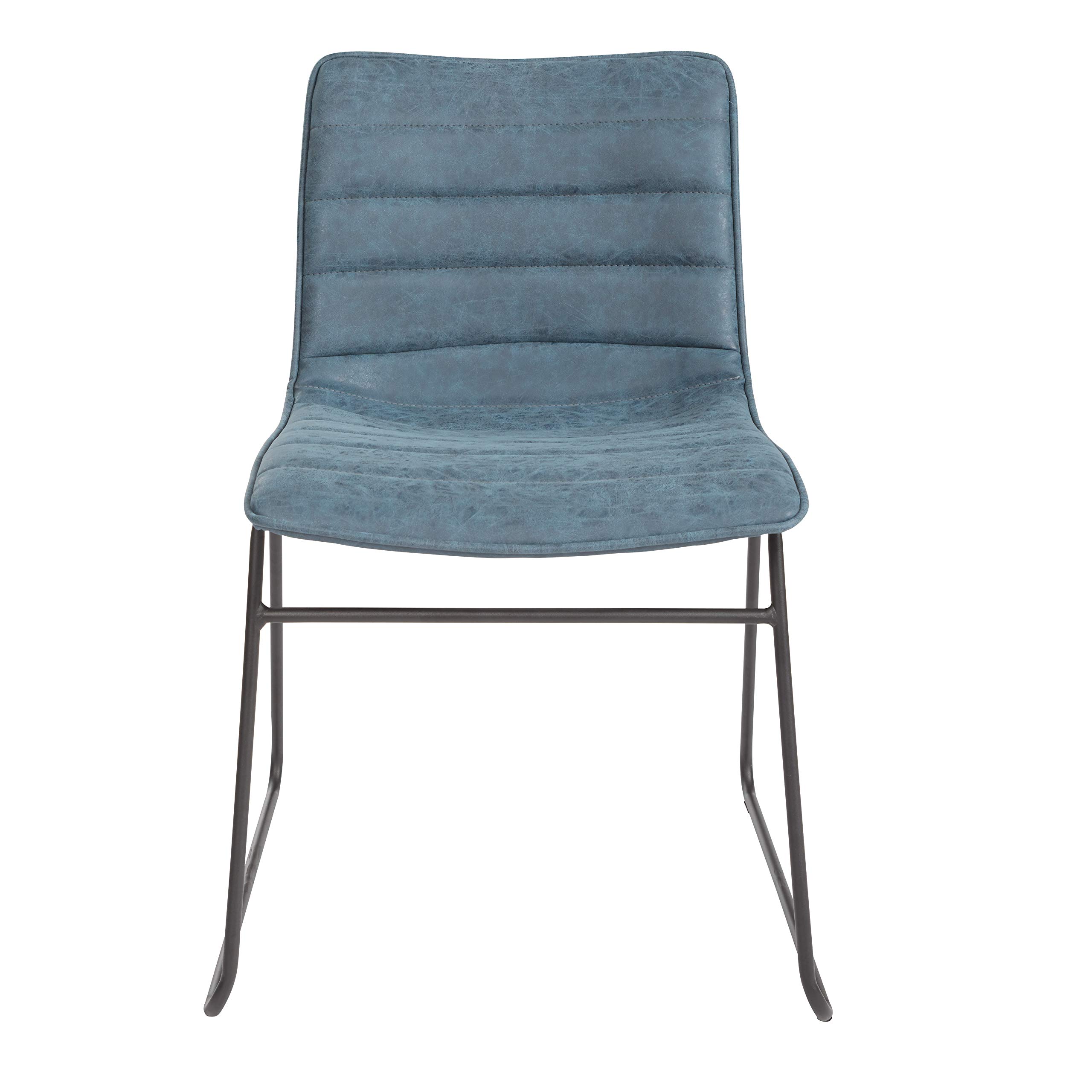 OSP Home Furnishings Halo 2-Pack Faux Leather Stacking Chairs with Sturdy Metal Frame - Navy Blue Modern Dining Chairs for Kitchen, Office, and Event Seating